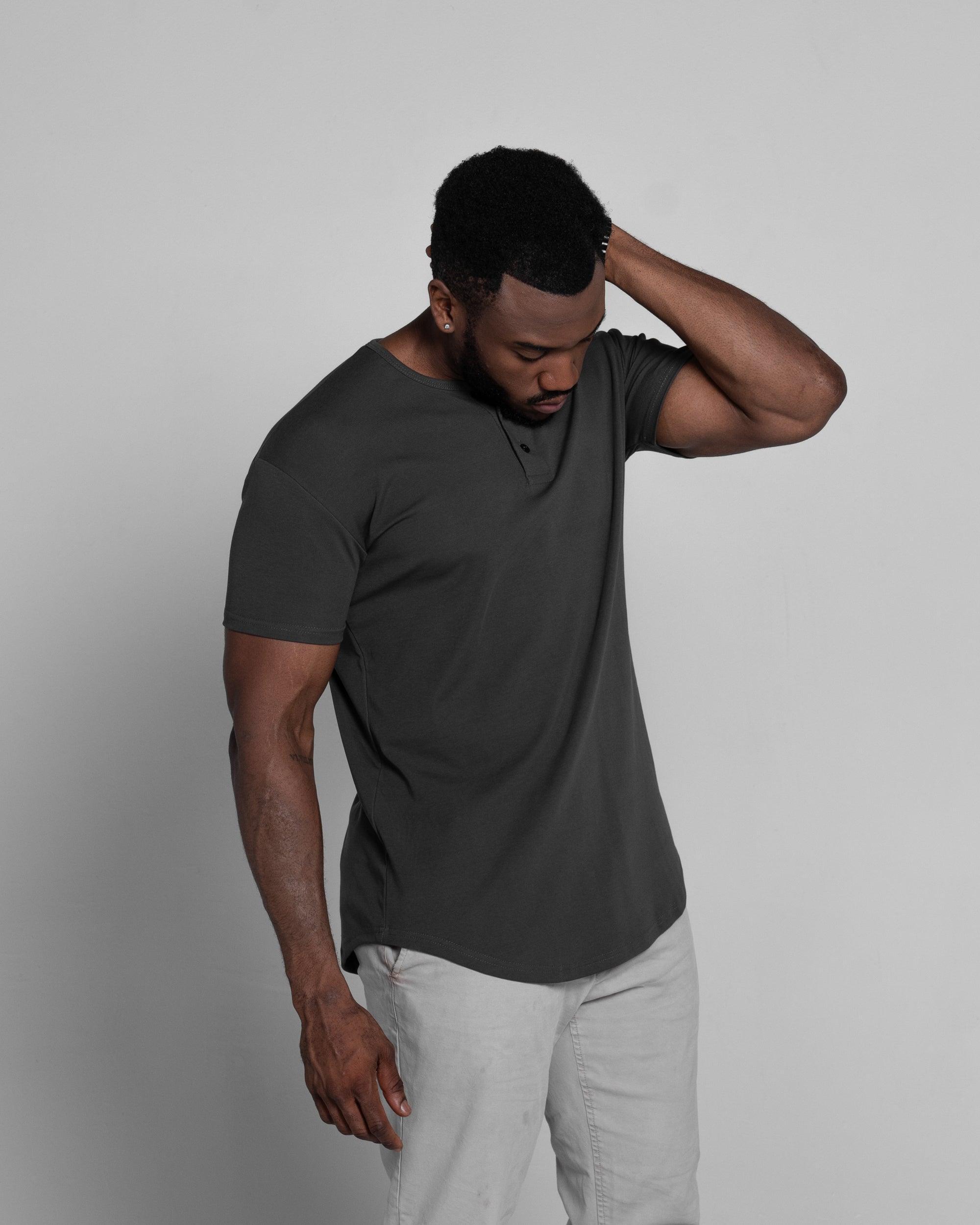 Origin Curved Henley T-Shirt: Dark Matter