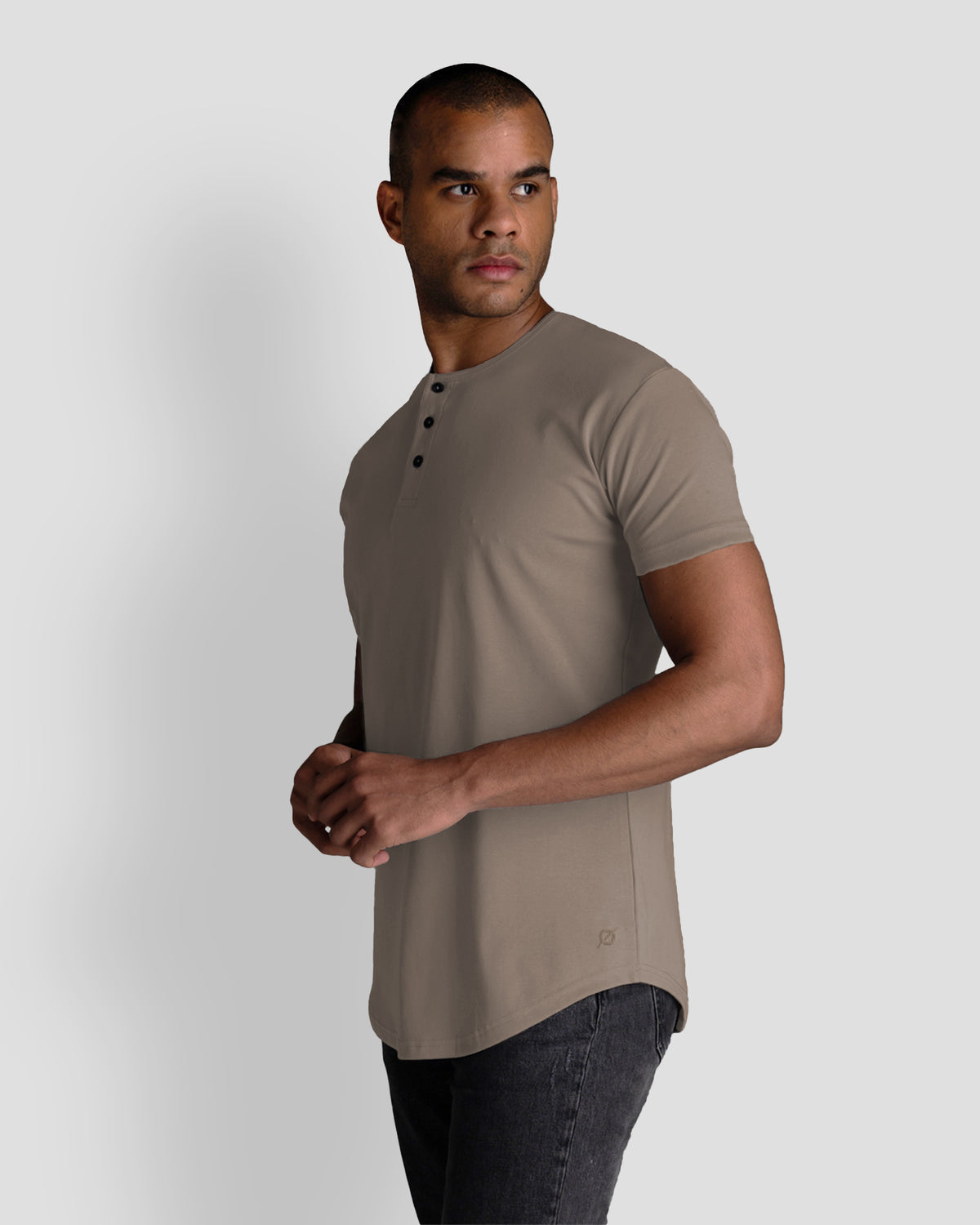 Origin Curved Henley T-Shirt: Taupe