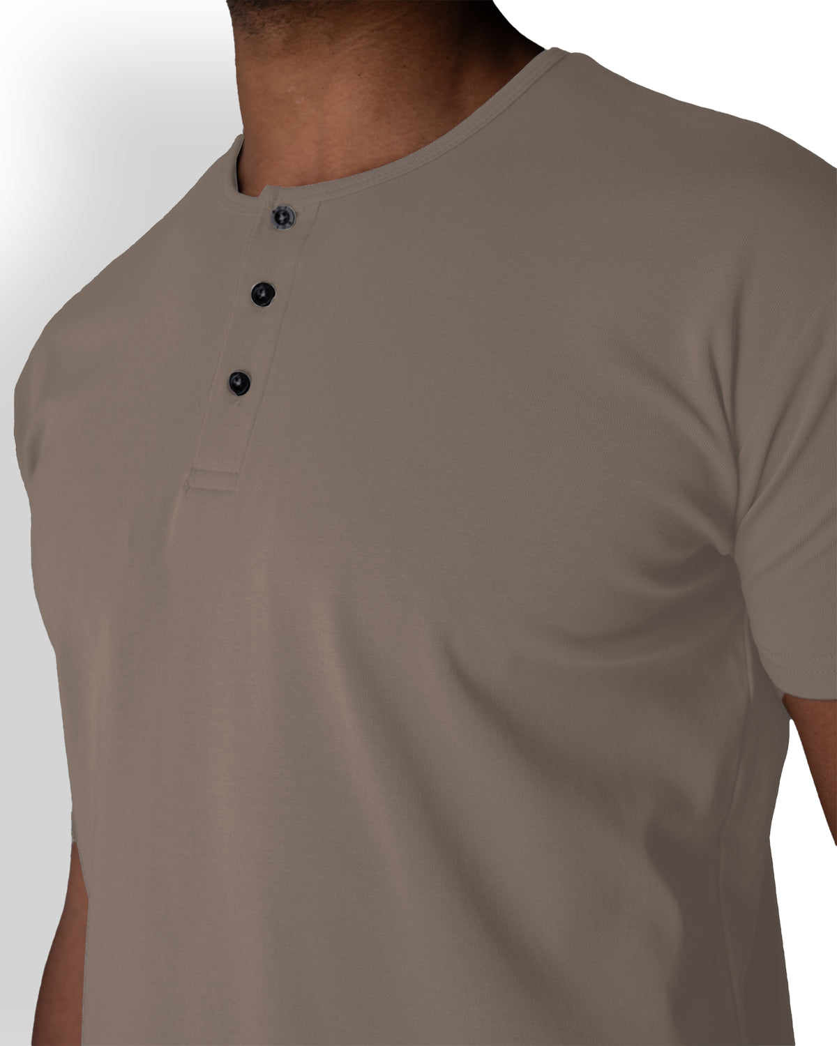 Origin Curved Henley T-Shirt: Taupe