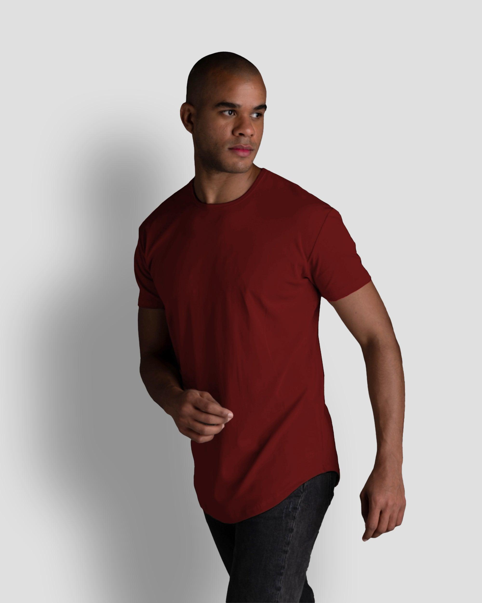 Origin Curved Crew T-Shirt: Crimson