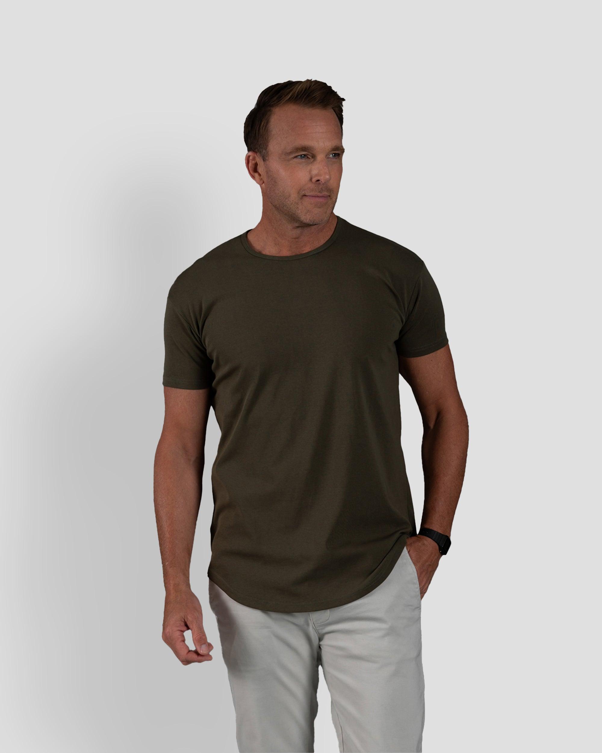 Origin Curved Crew T-Shirt: Dark Moss