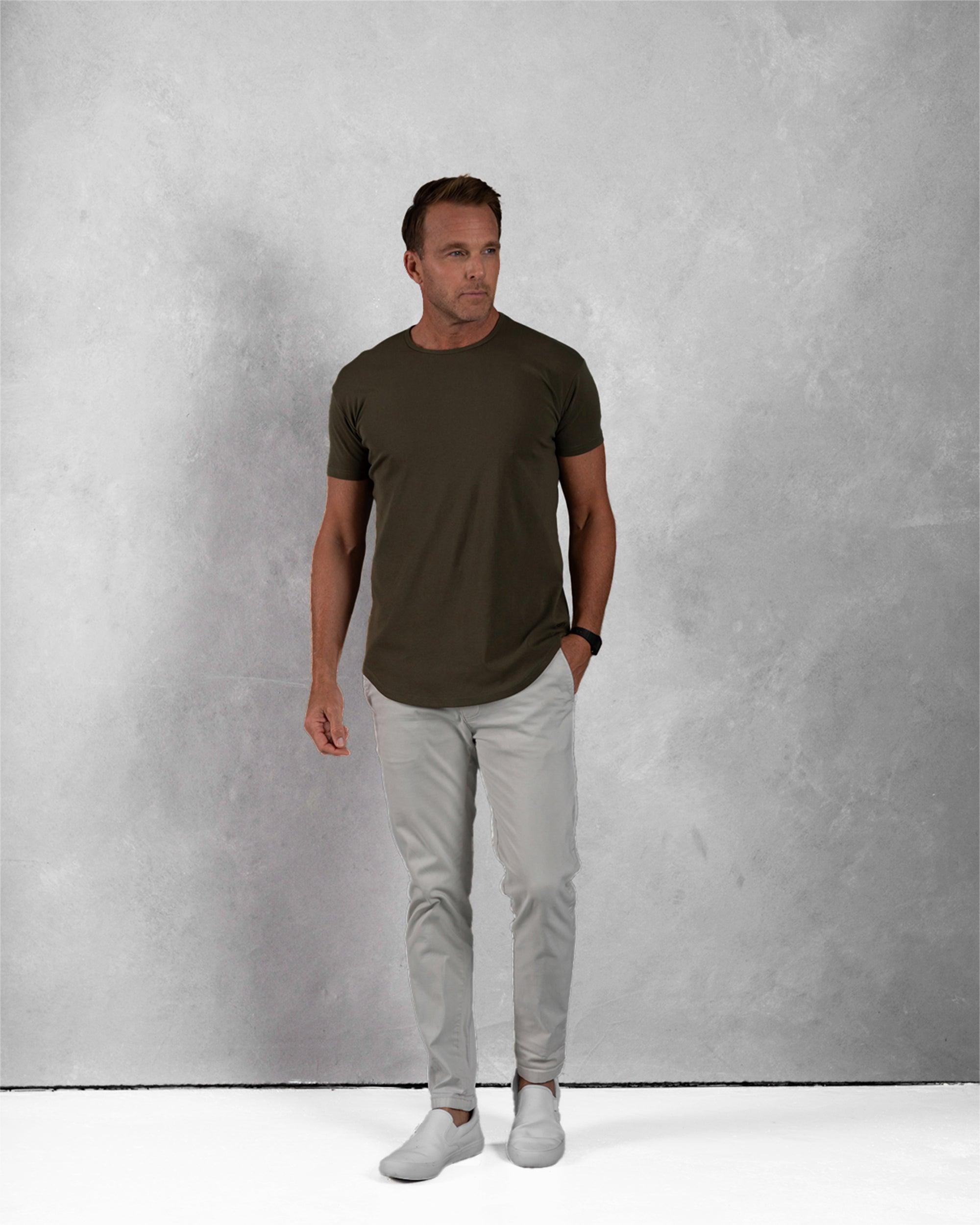 Origin Curved Crew T-Shirt: Dark Moss