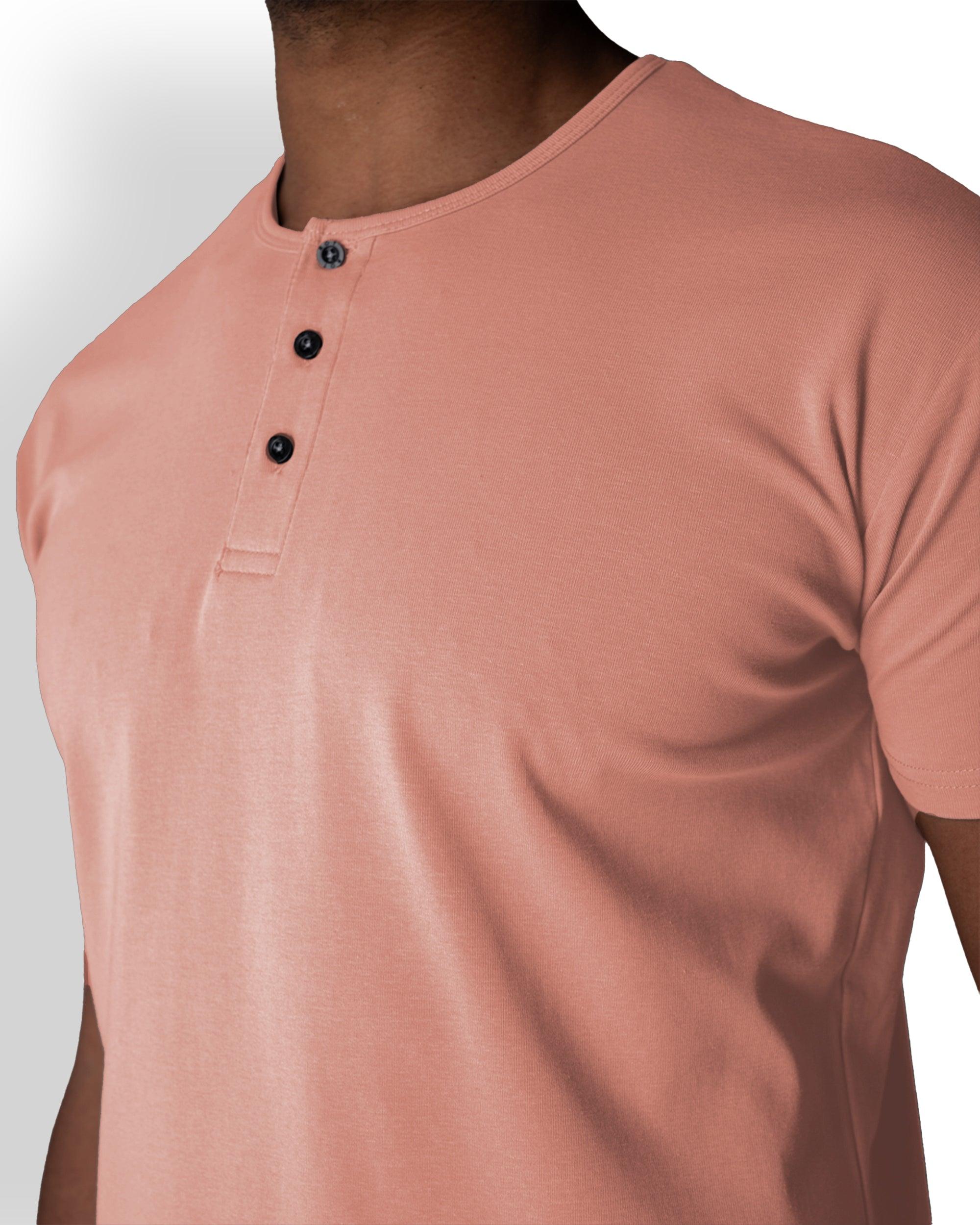 Origin Curved Henley T-Shirt: Apricot