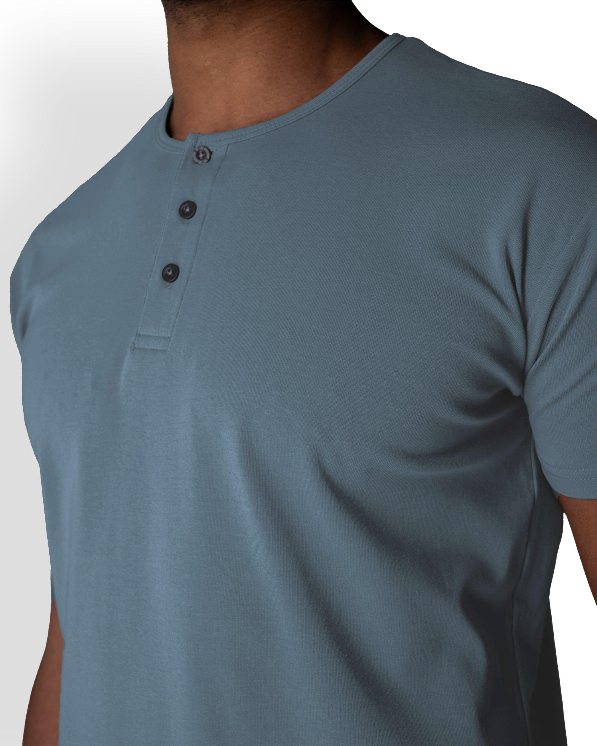 Origin Curved Henley T-Shirt: Astro Blue