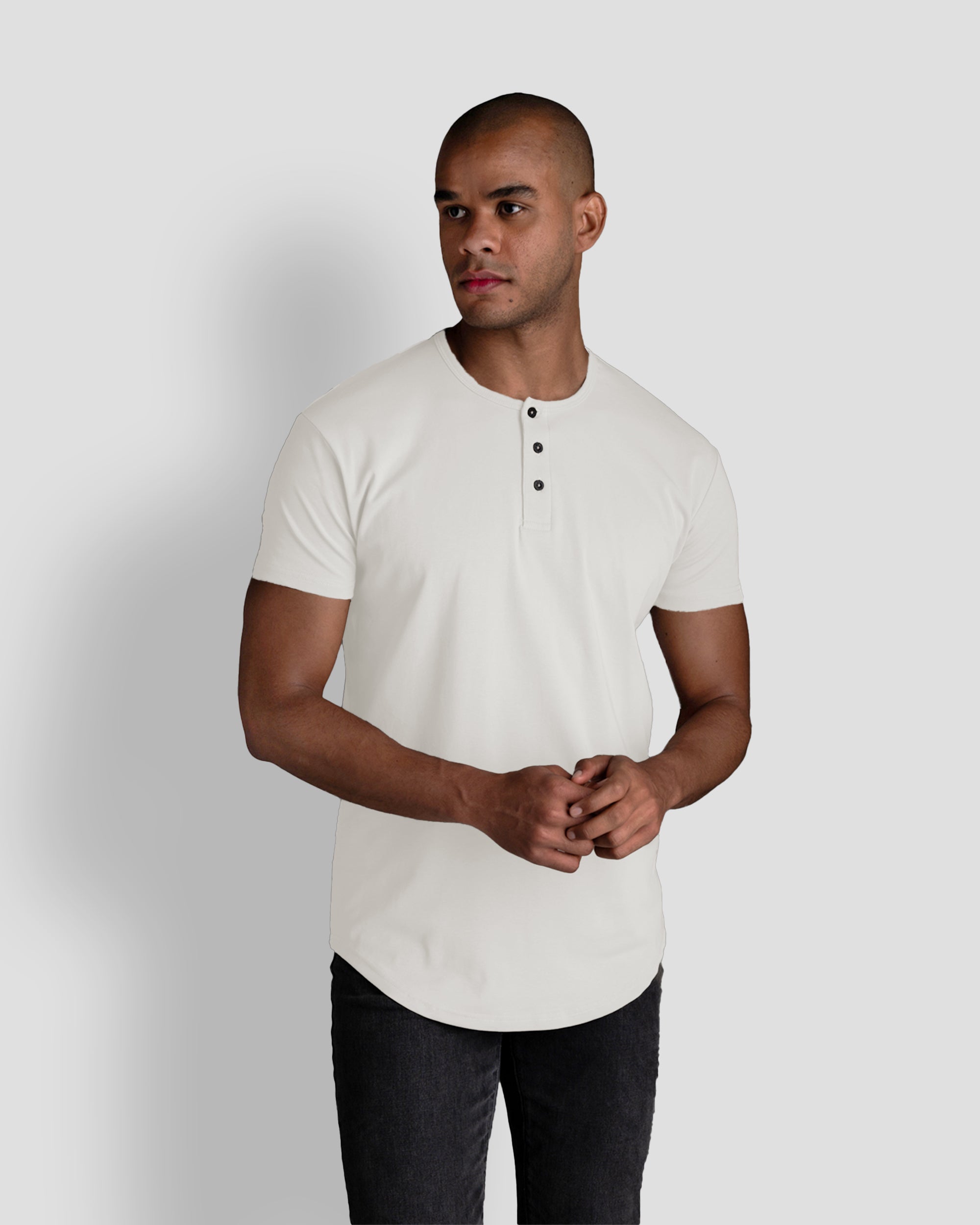 Origin Curved Henley T-Shirt: Bone