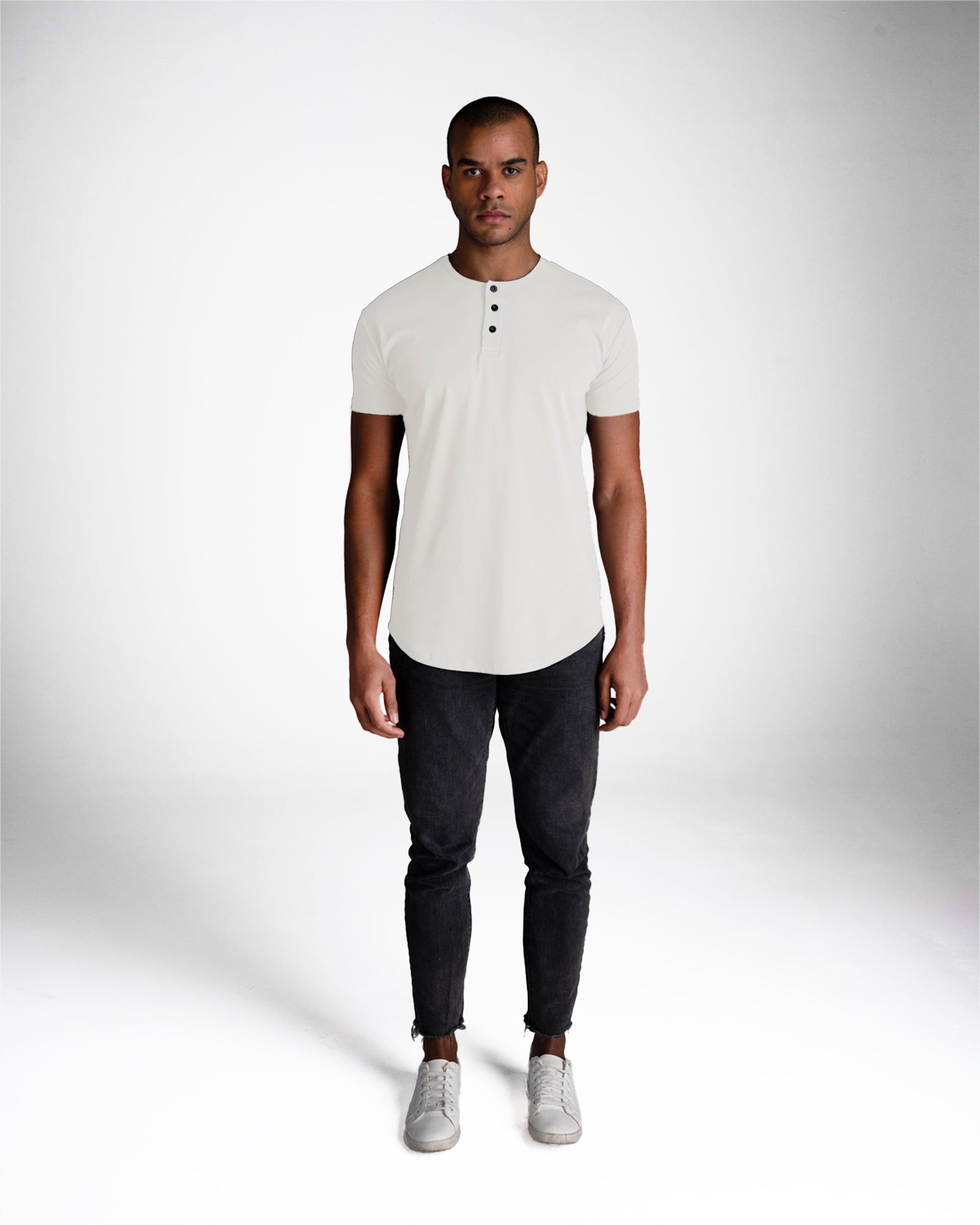Origin Curved Henley T-Shirt: Bone