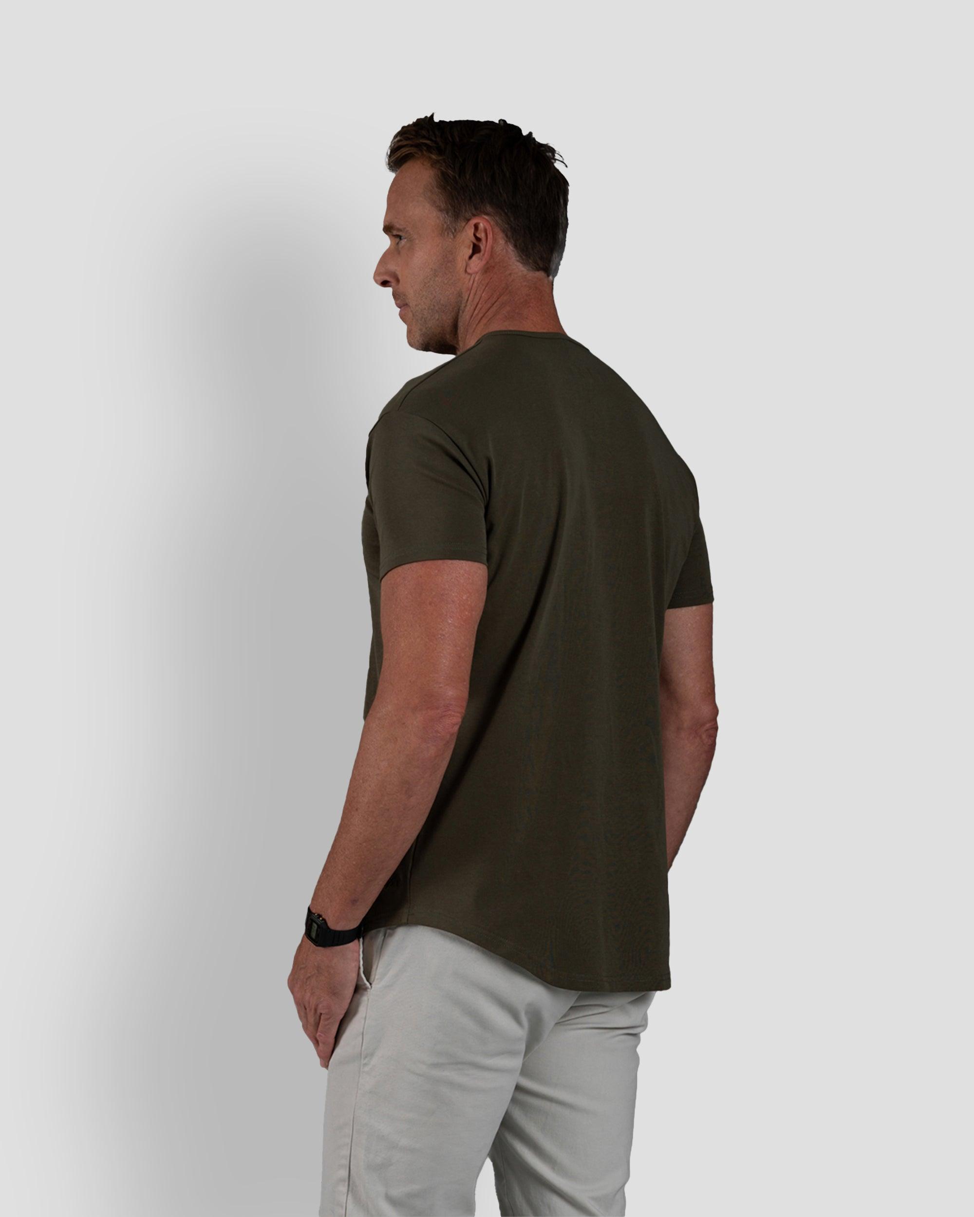 Origin Curved Henley T-Shirt: Dark Moss