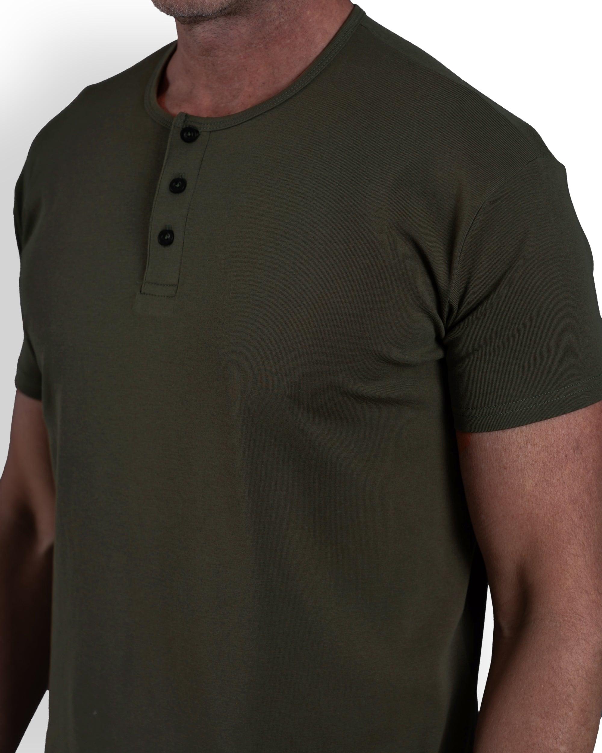 Origin Curved Henley T-Shirt: Dark Moss