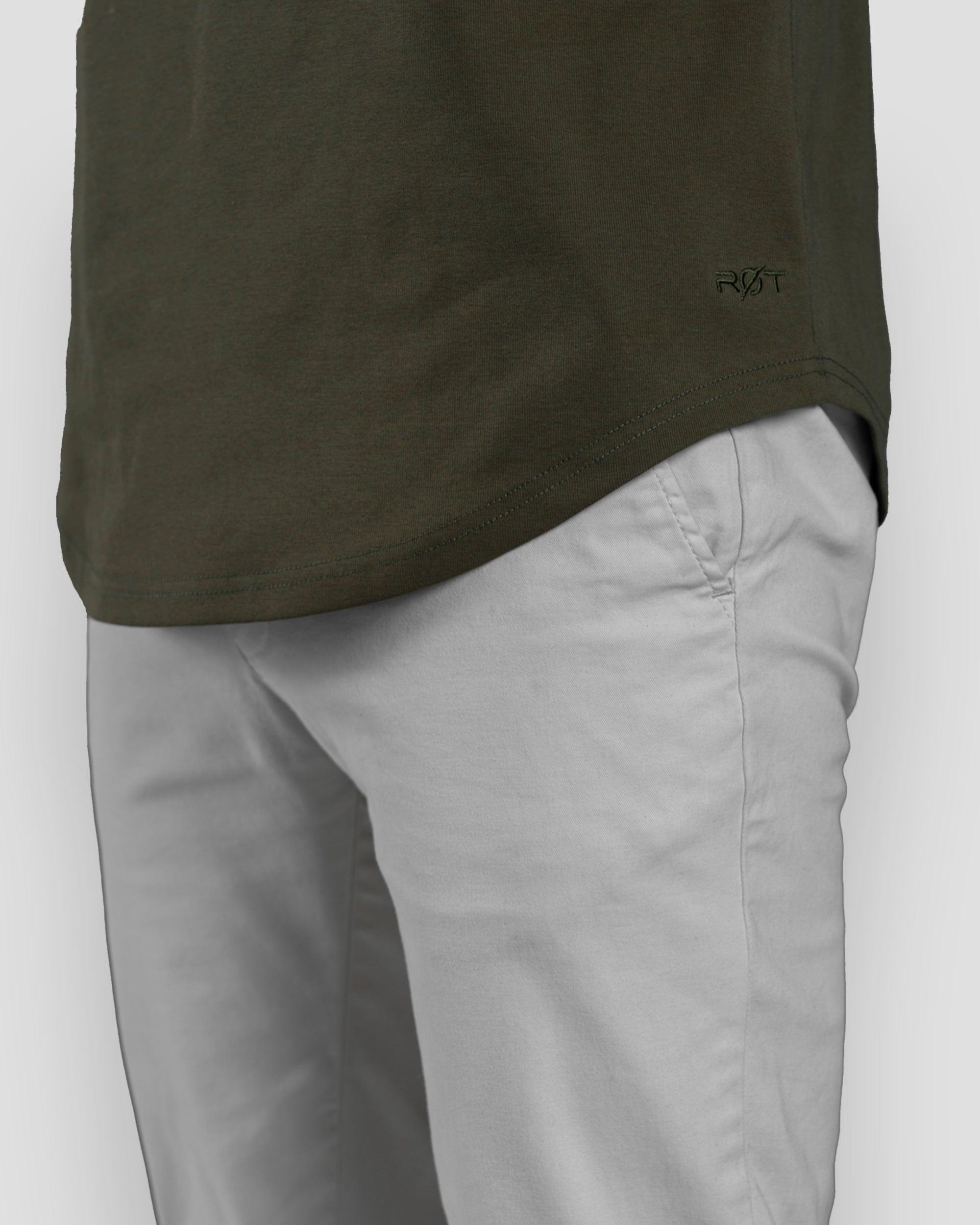 Origin Curved Henley T-Shirt: Dark Moss