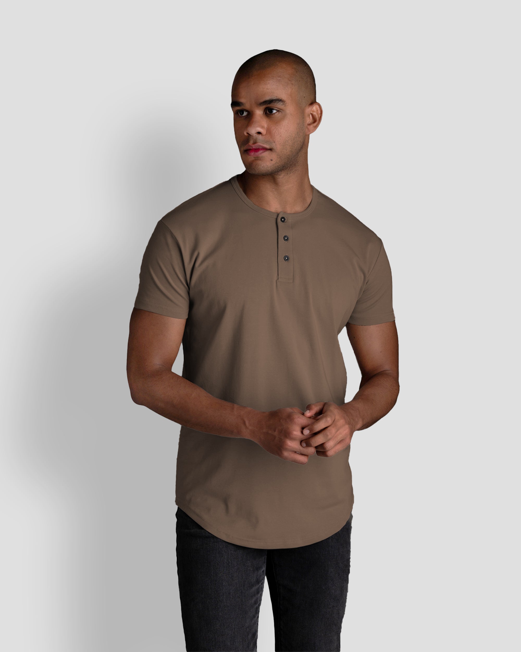 Origin Curved Henley T-Shirt: Driftwood