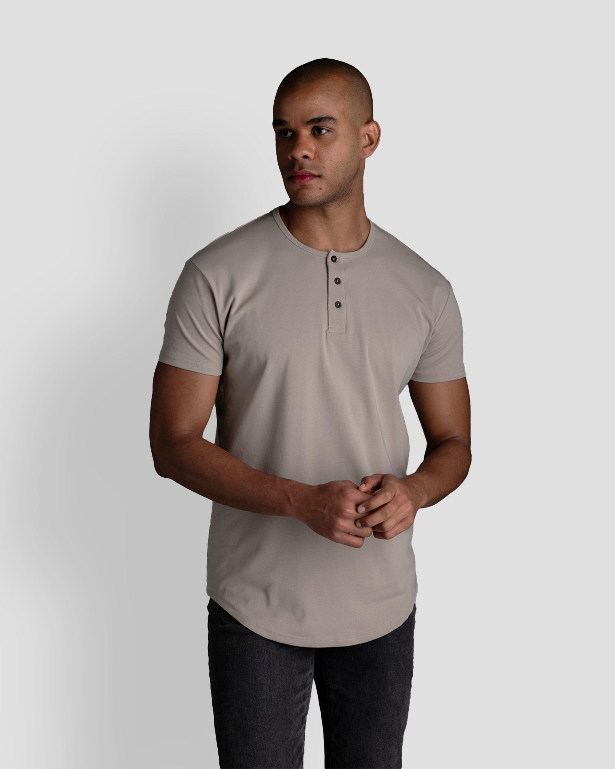 Origin Curved Henley T-Shirt: Dust