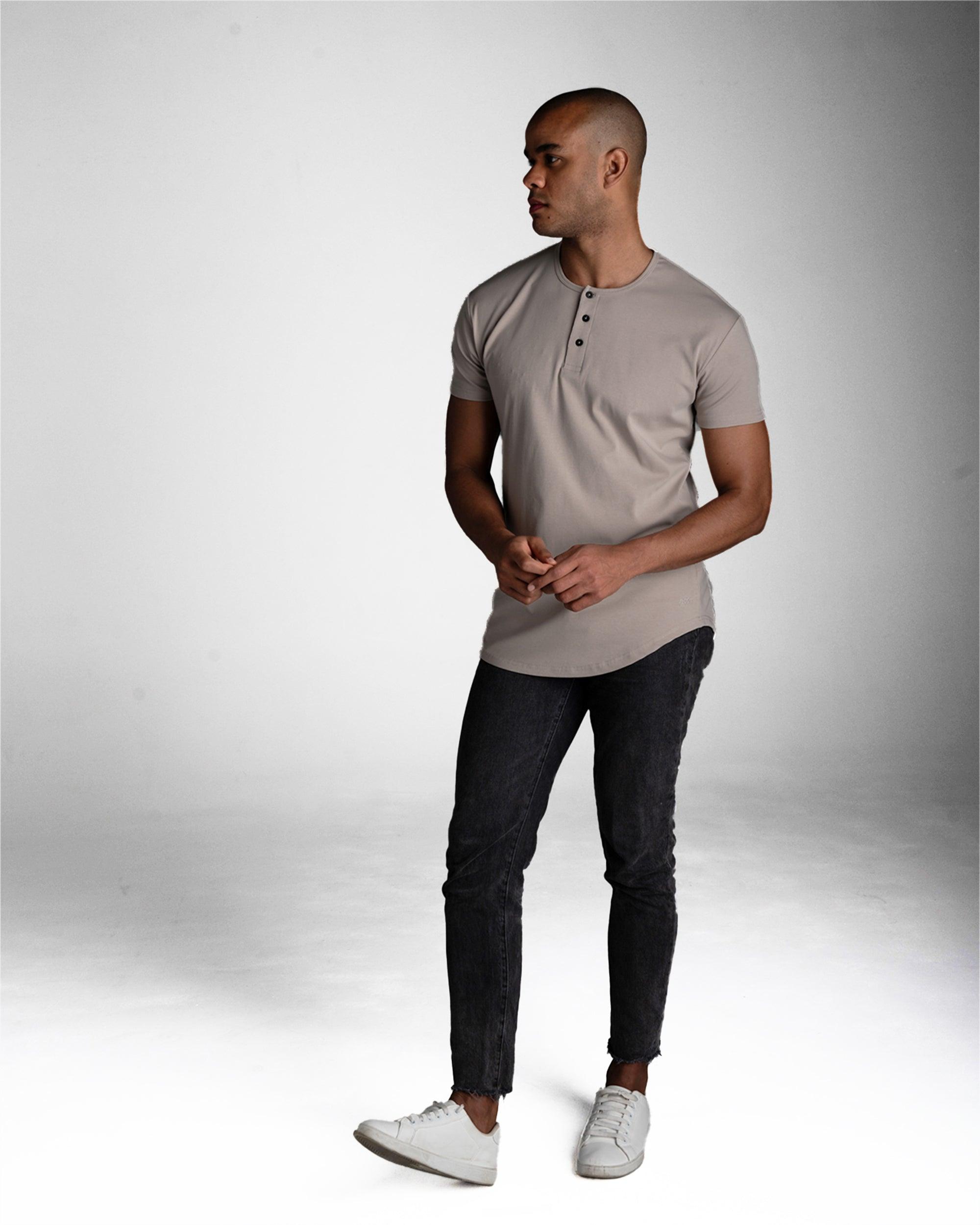 Origin Curved Henley T-Shirt: Dust