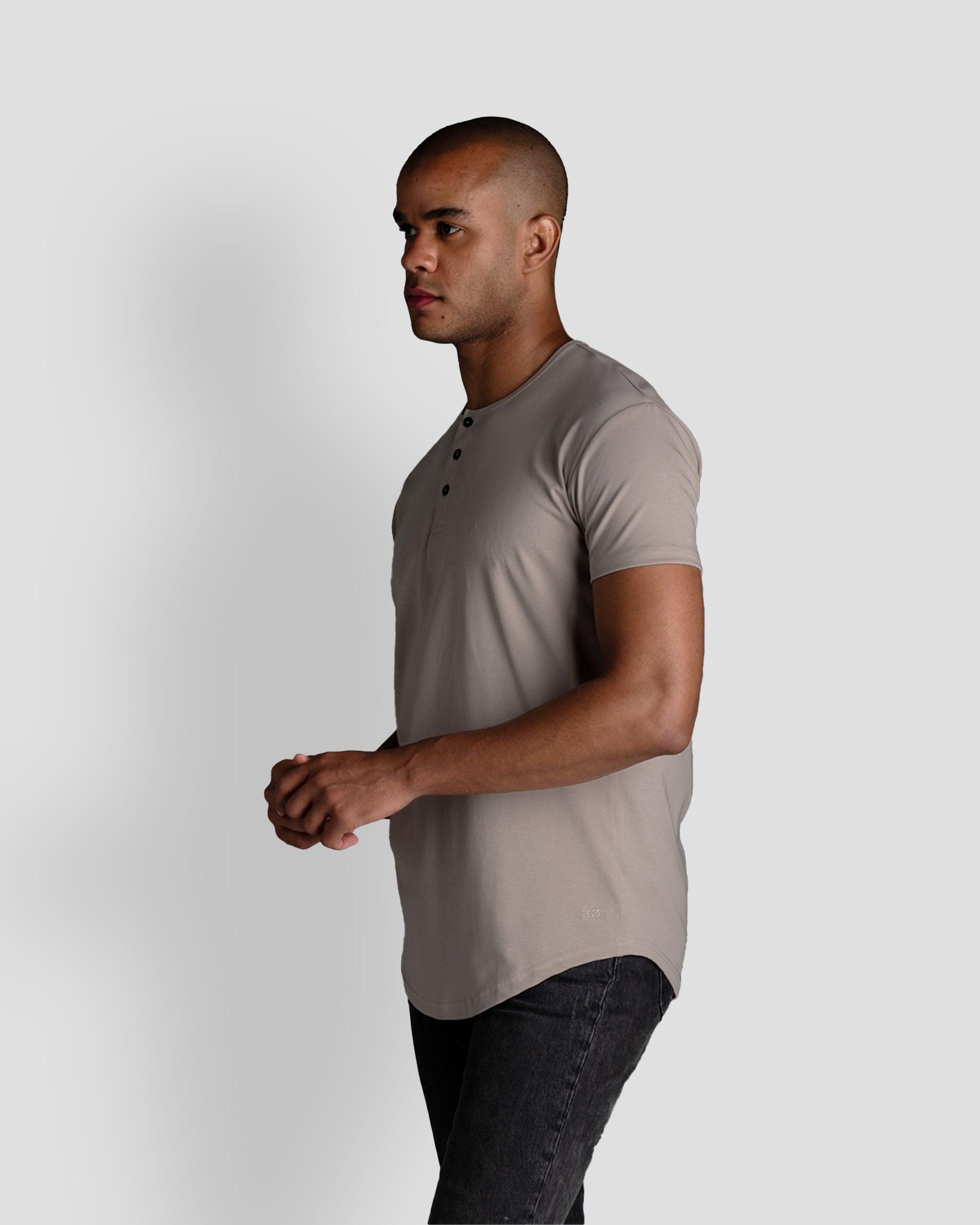 Origin Curved Henley T-Shirt: Dust
