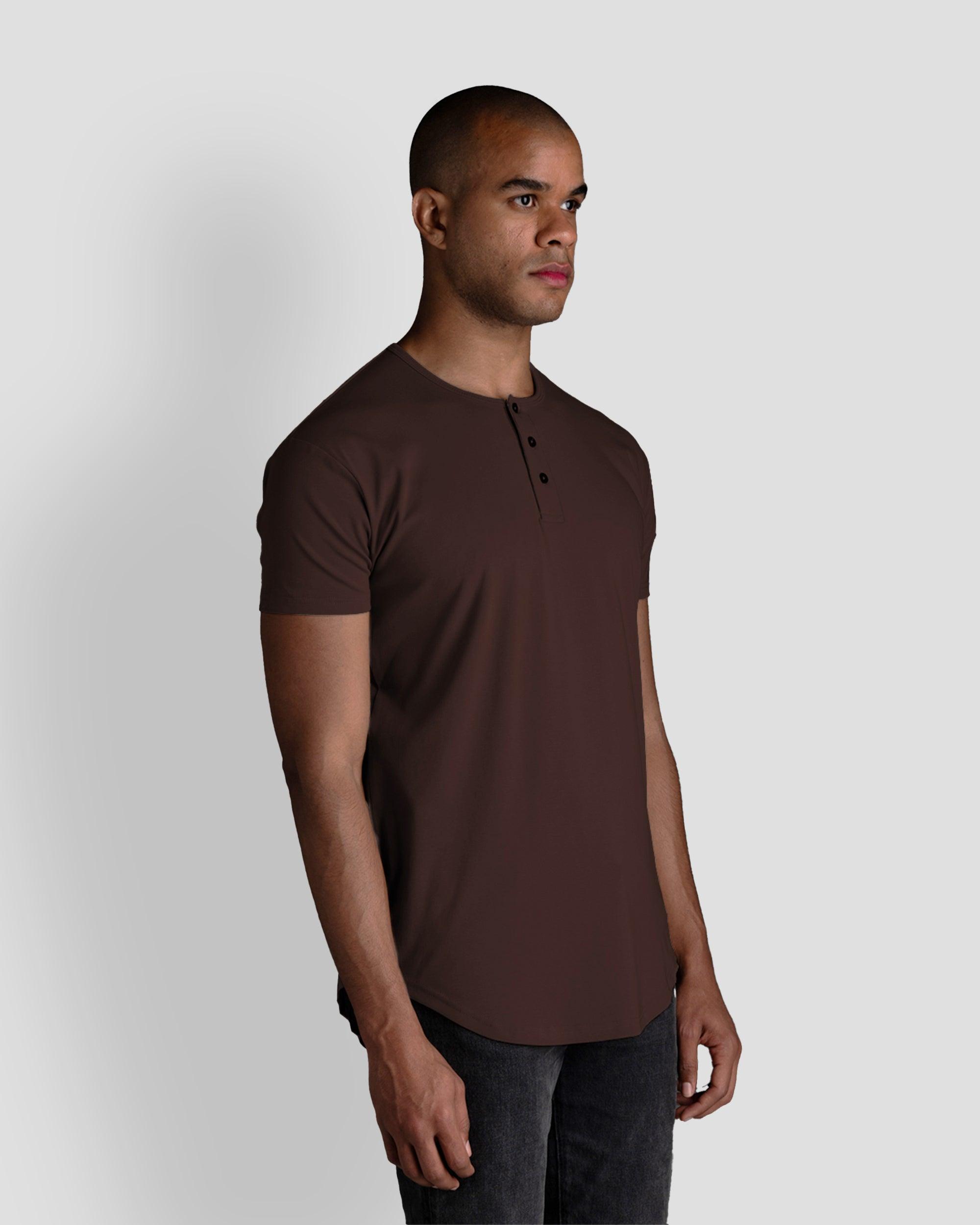 Origin Curved Henley T-Shirt: Espresso