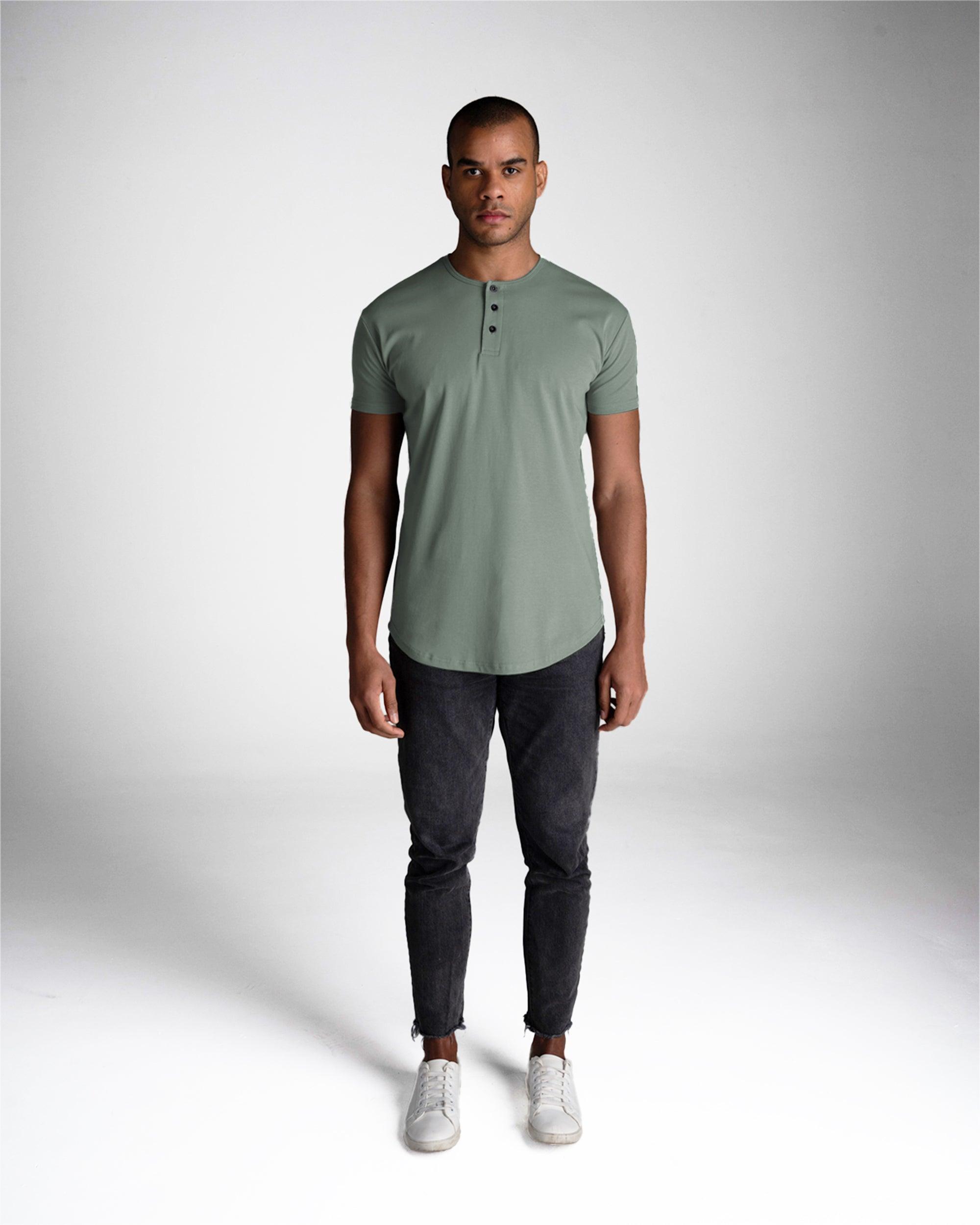 Origin Curved Henley T-Shirt: Eucalyptus