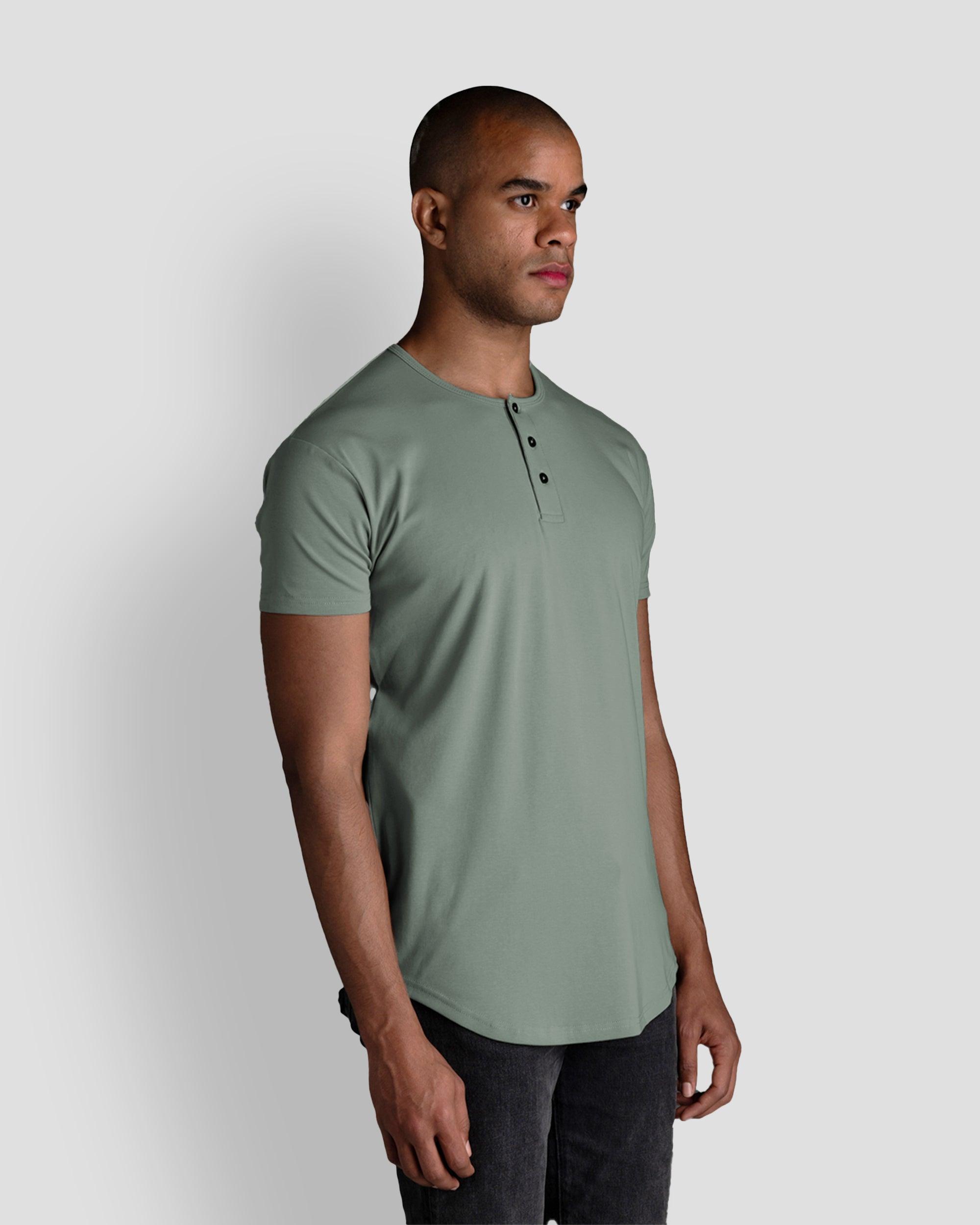 Origin Curved Henley T-Shirt: Eucalyptus