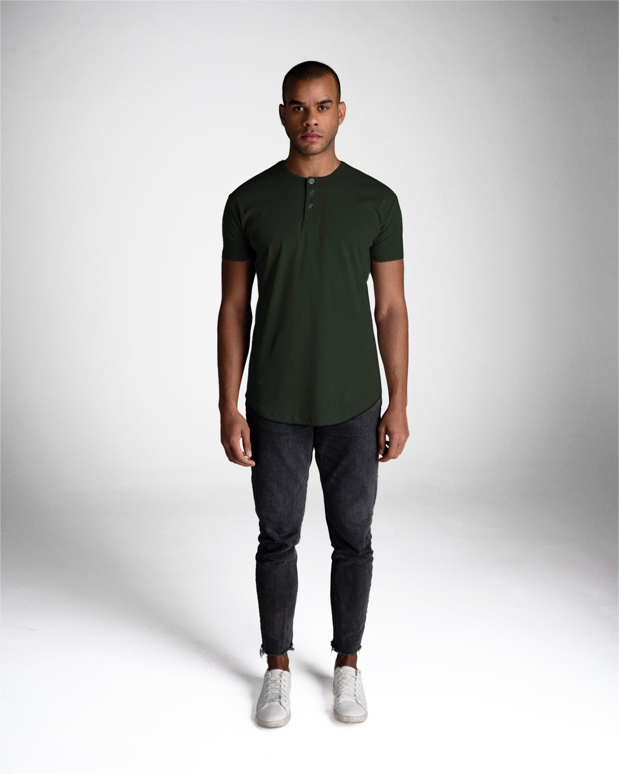 Origin Curved Henley T-Shirt: Forest