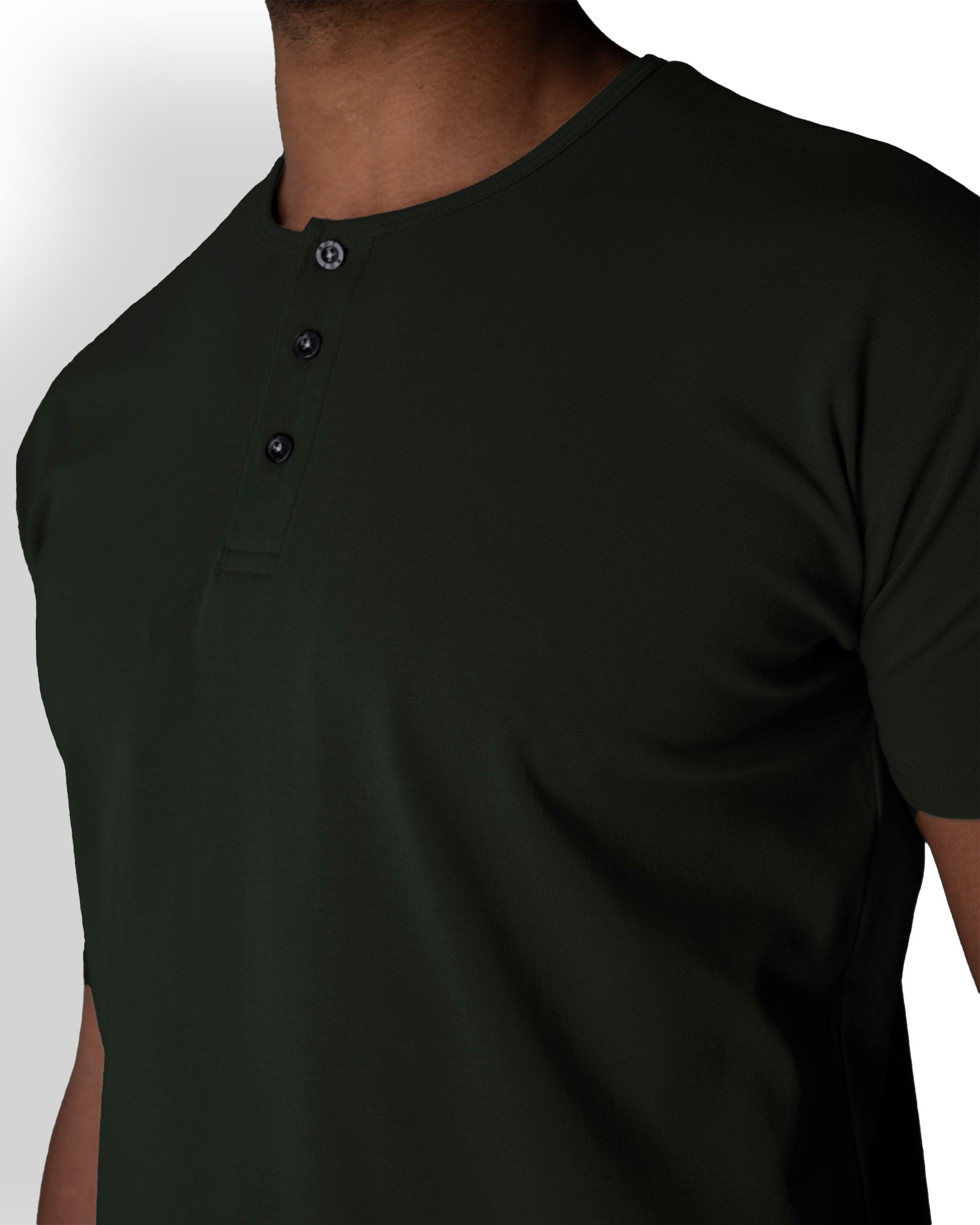 Origin Curved Henley T-Shirt: Forest