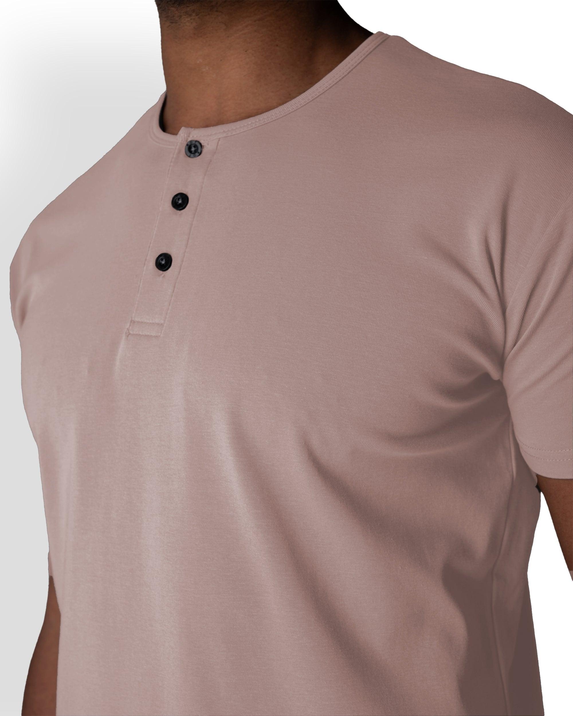 Origin Curved Henley T-Shirt: Mauve