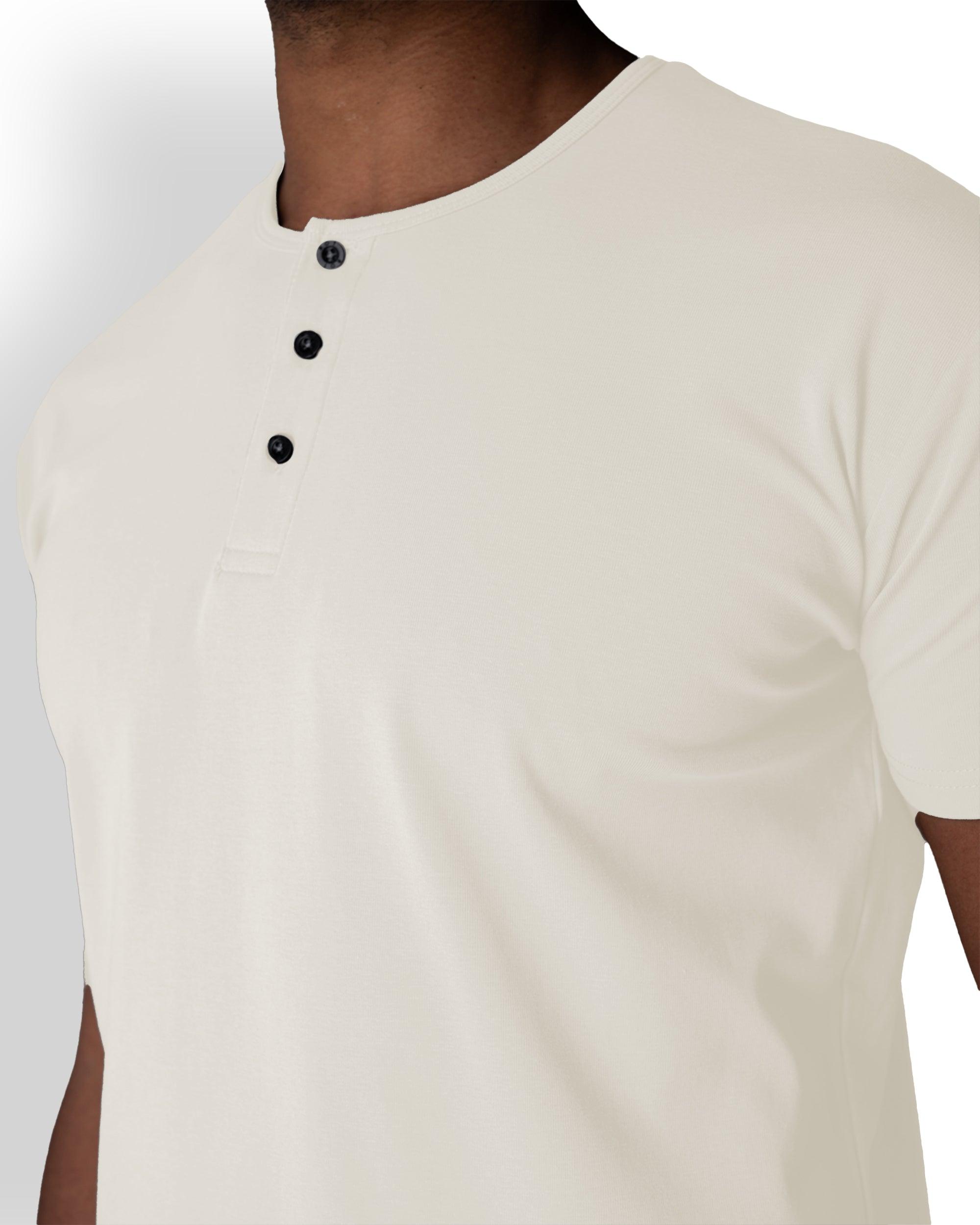 Origin Curved Henley T-Shirt: Off White