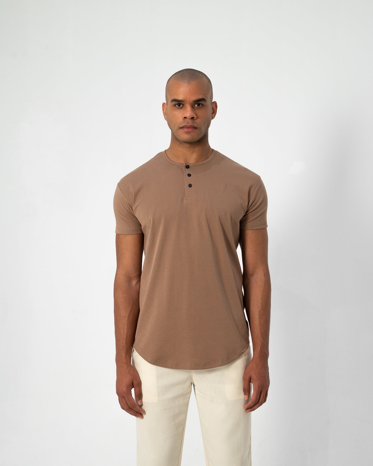 Origin Curved Henley T-Shirt: Driftwood
