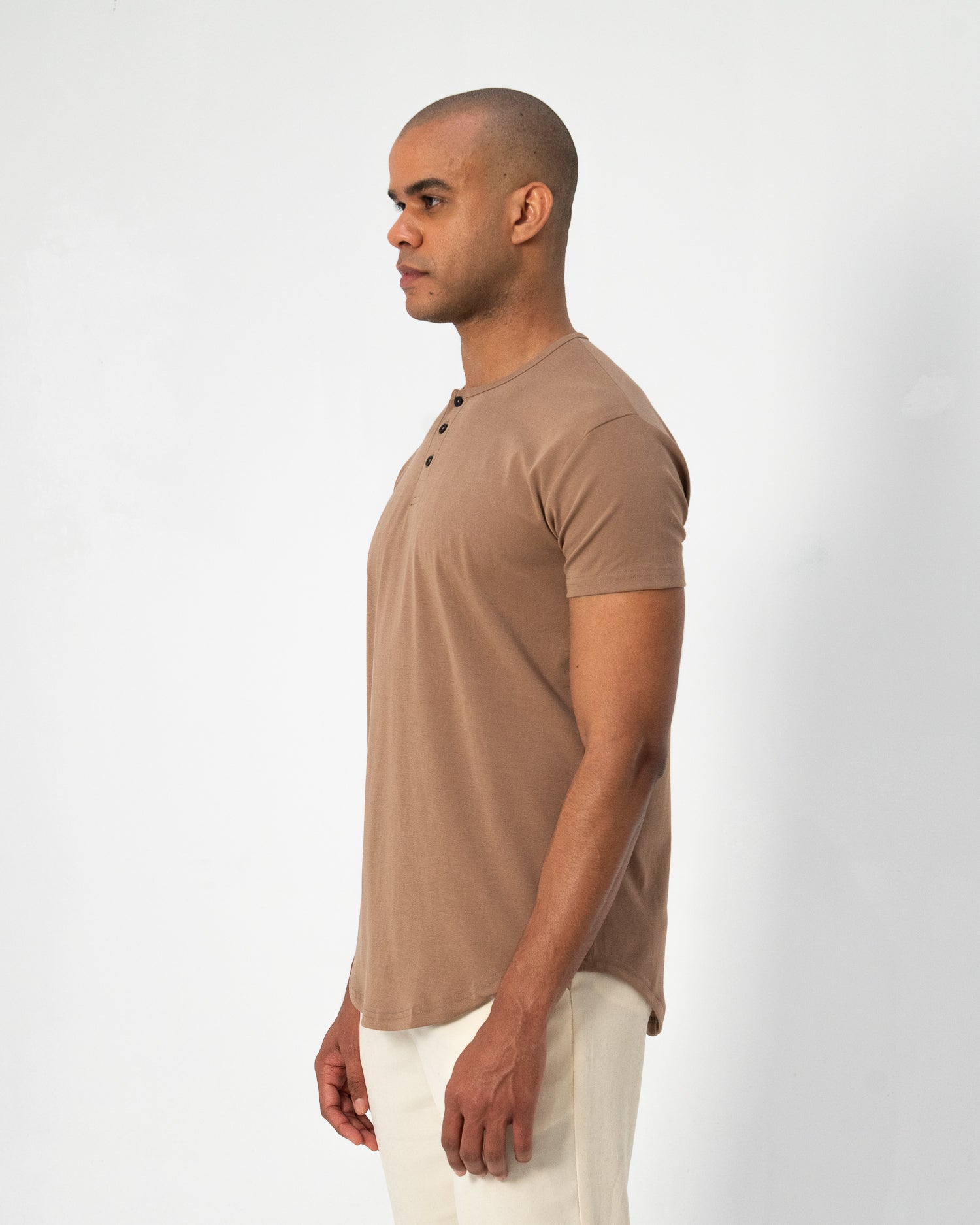 Origin Curved Henley T-Shirt: Driftwood