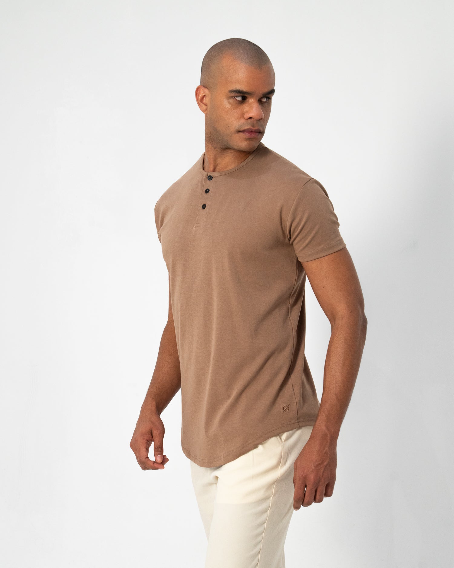 Origin Curved Henley T-Shirt: Driftwood