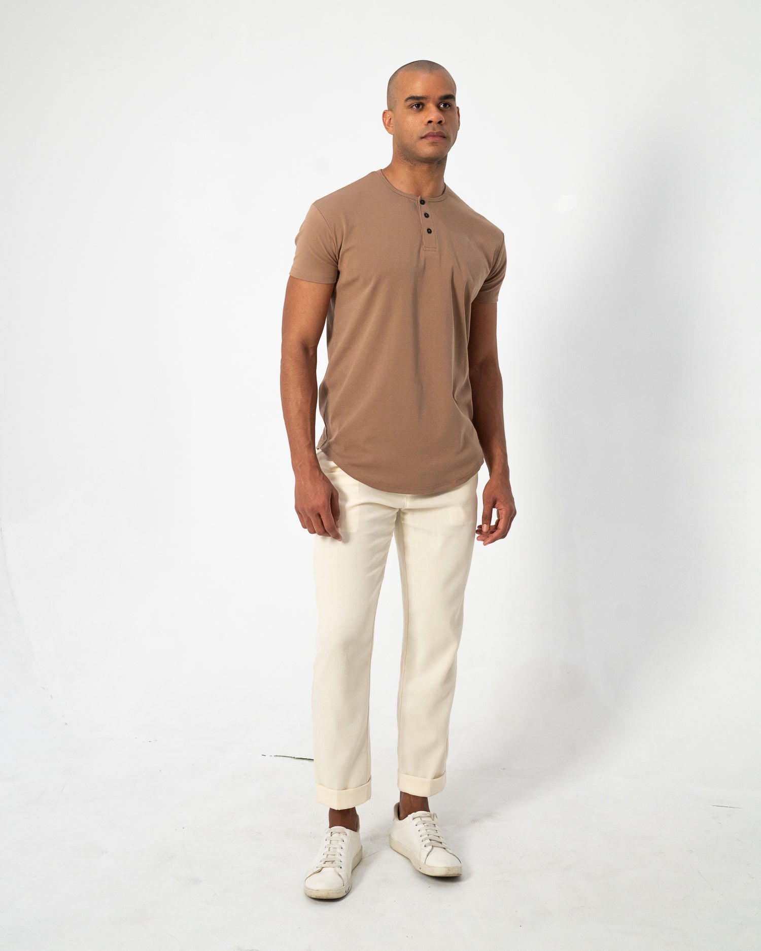 Origin Curved Henley T-Shirt: Driftwood
