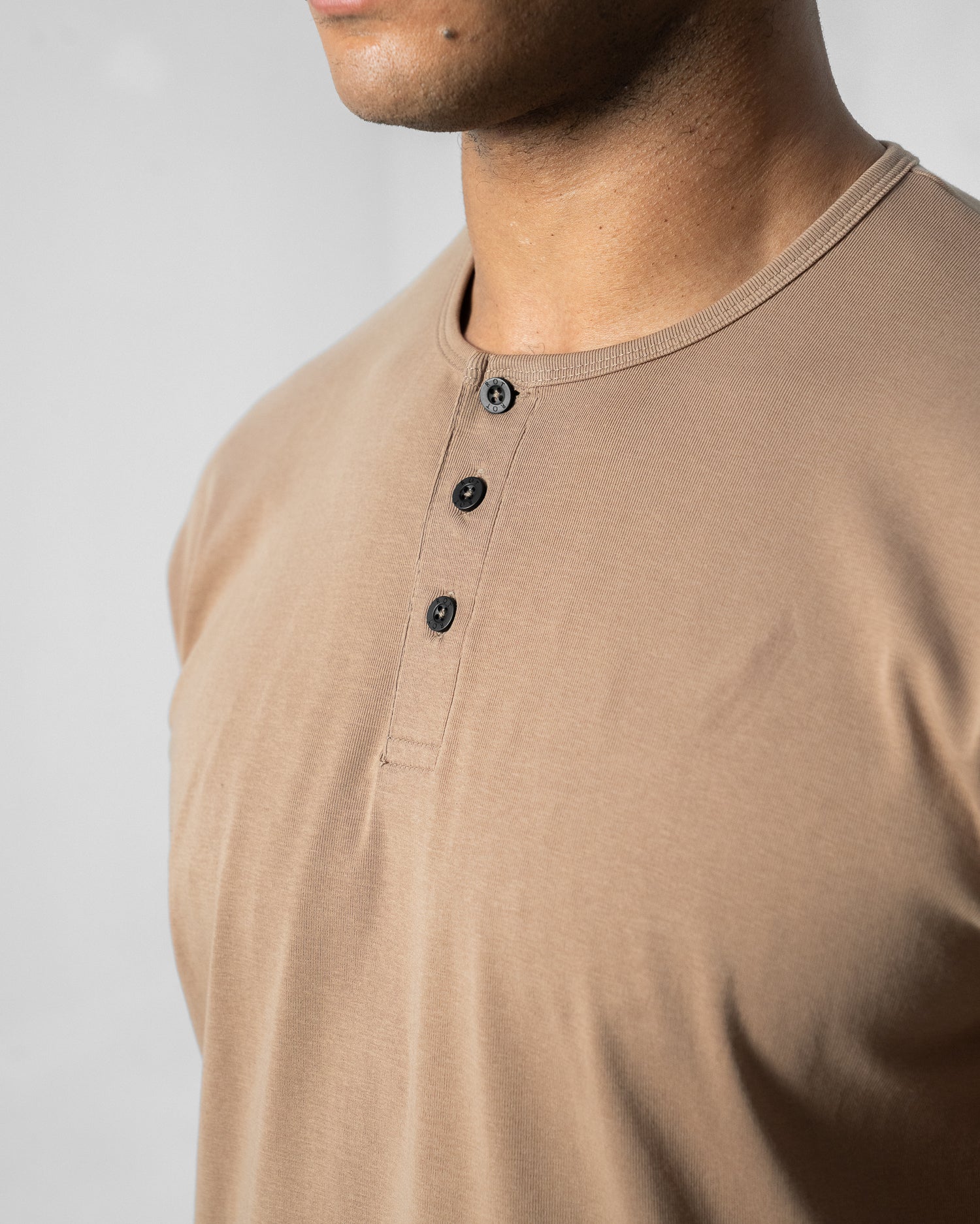 Origin Curved Henley T-Shirt: Driftwood