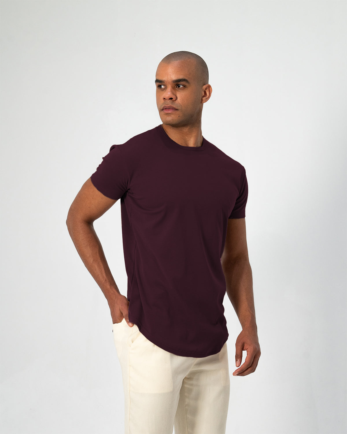 Origin Curved Crew T-Shirt: Plum
