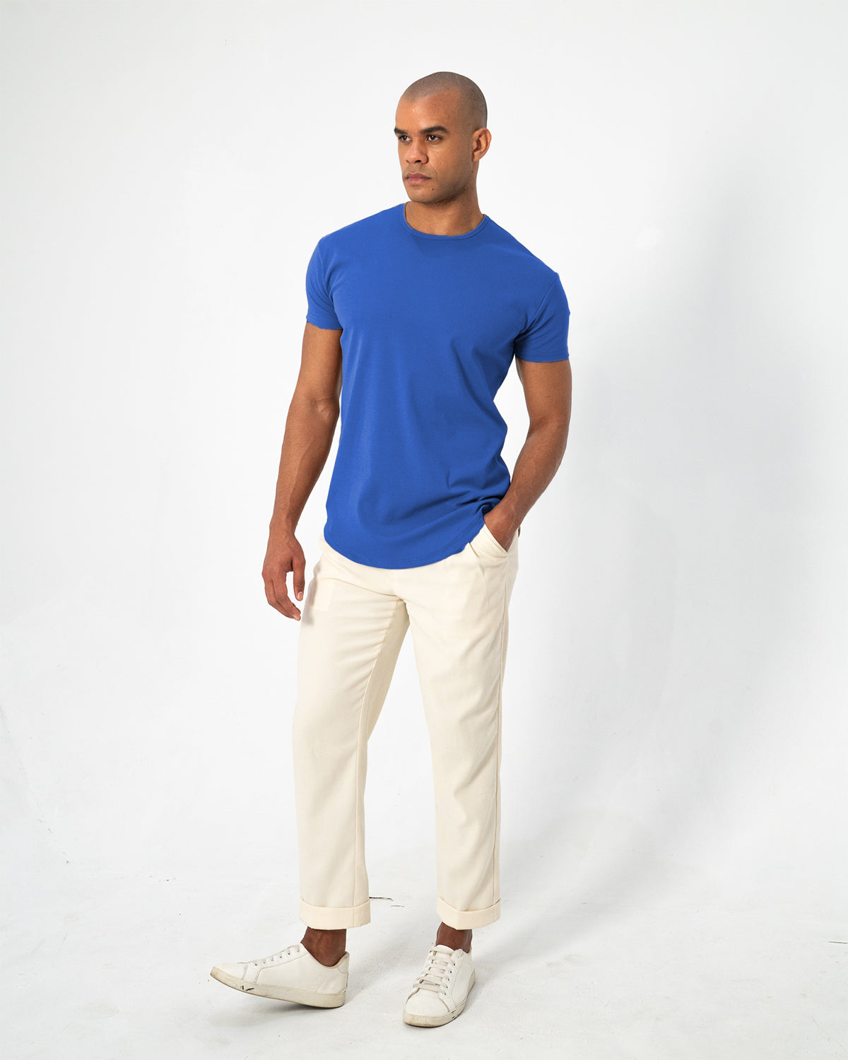 Origin Curved Crew T-Shirt: Retro Blue