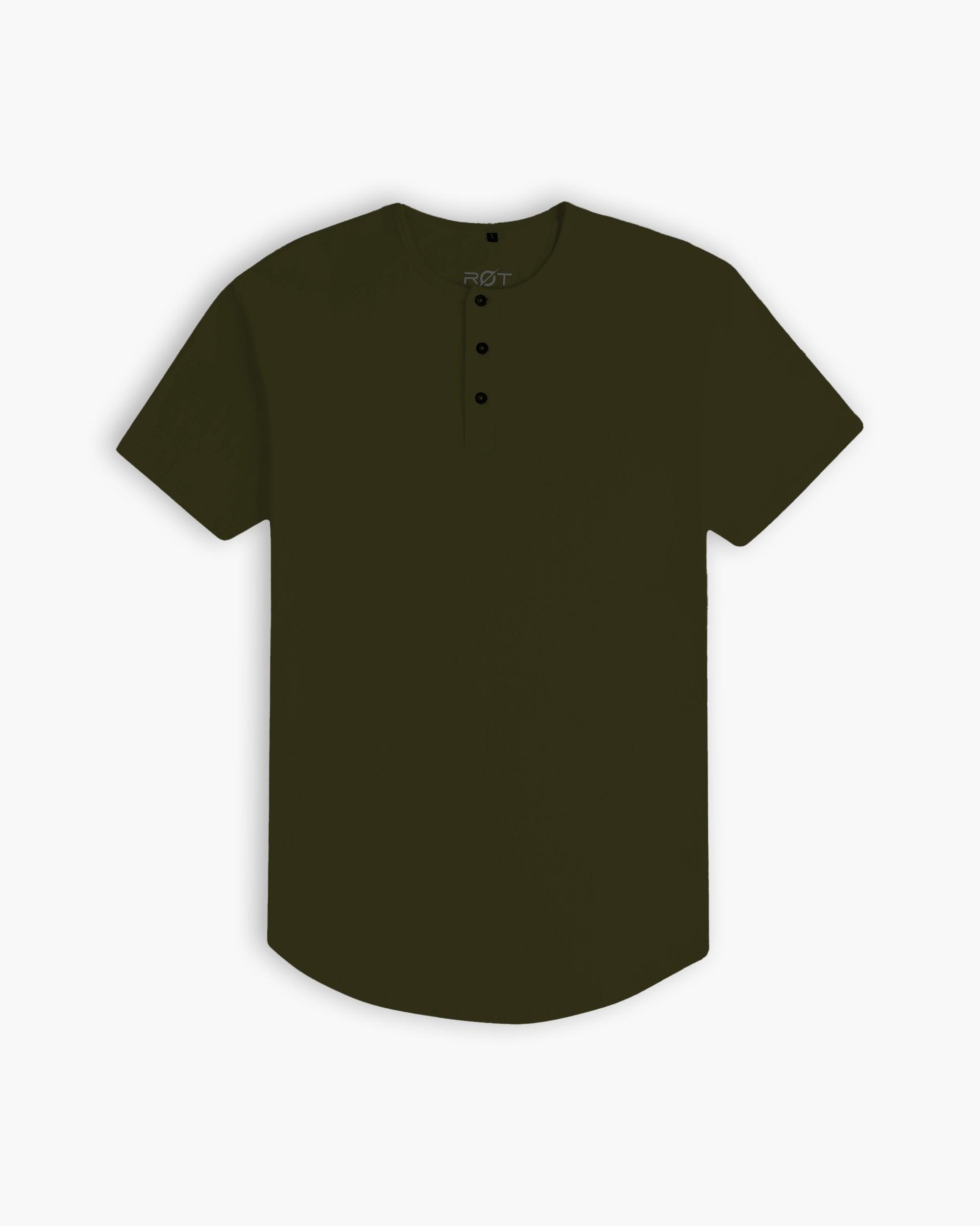 Origin Curved Henley T-Shirt: Dark Moss
