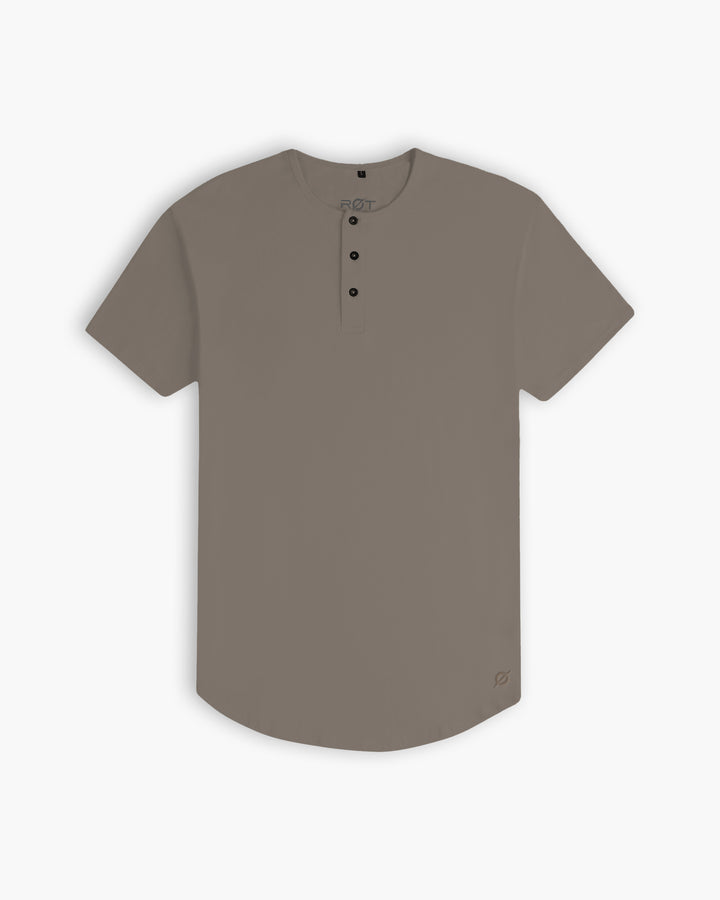 Origin Curved Henley T-Shirt: Taupe