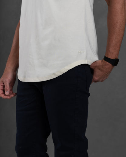 Origin Curved Henley T-Shirt: Off White