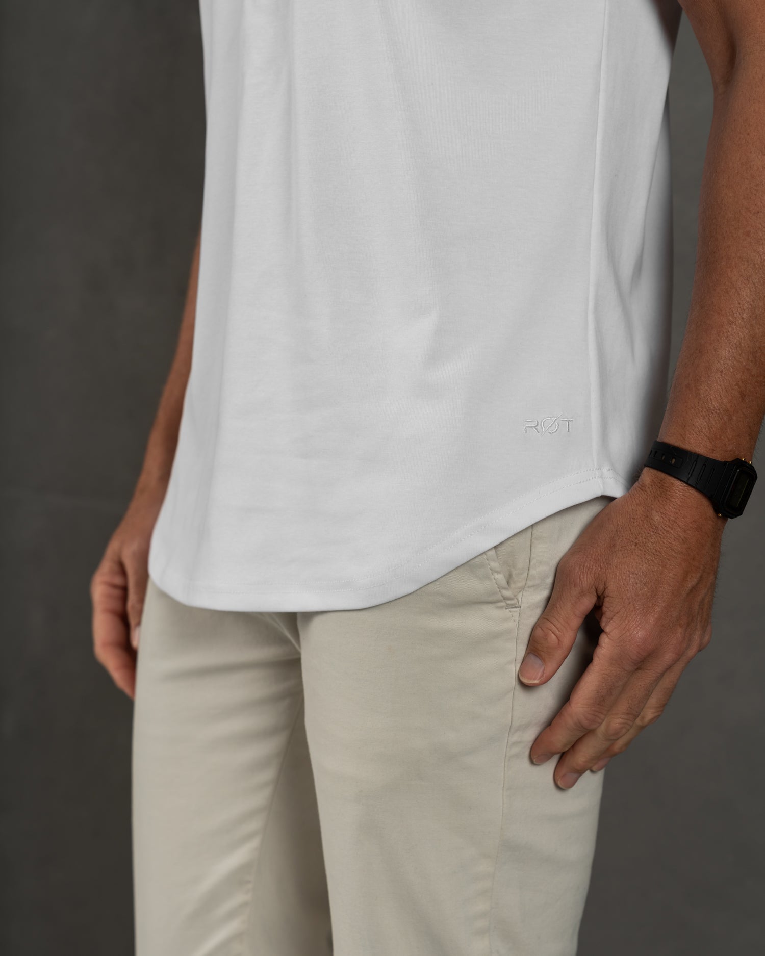 Origin Curved V-Neck T-Shirt: White