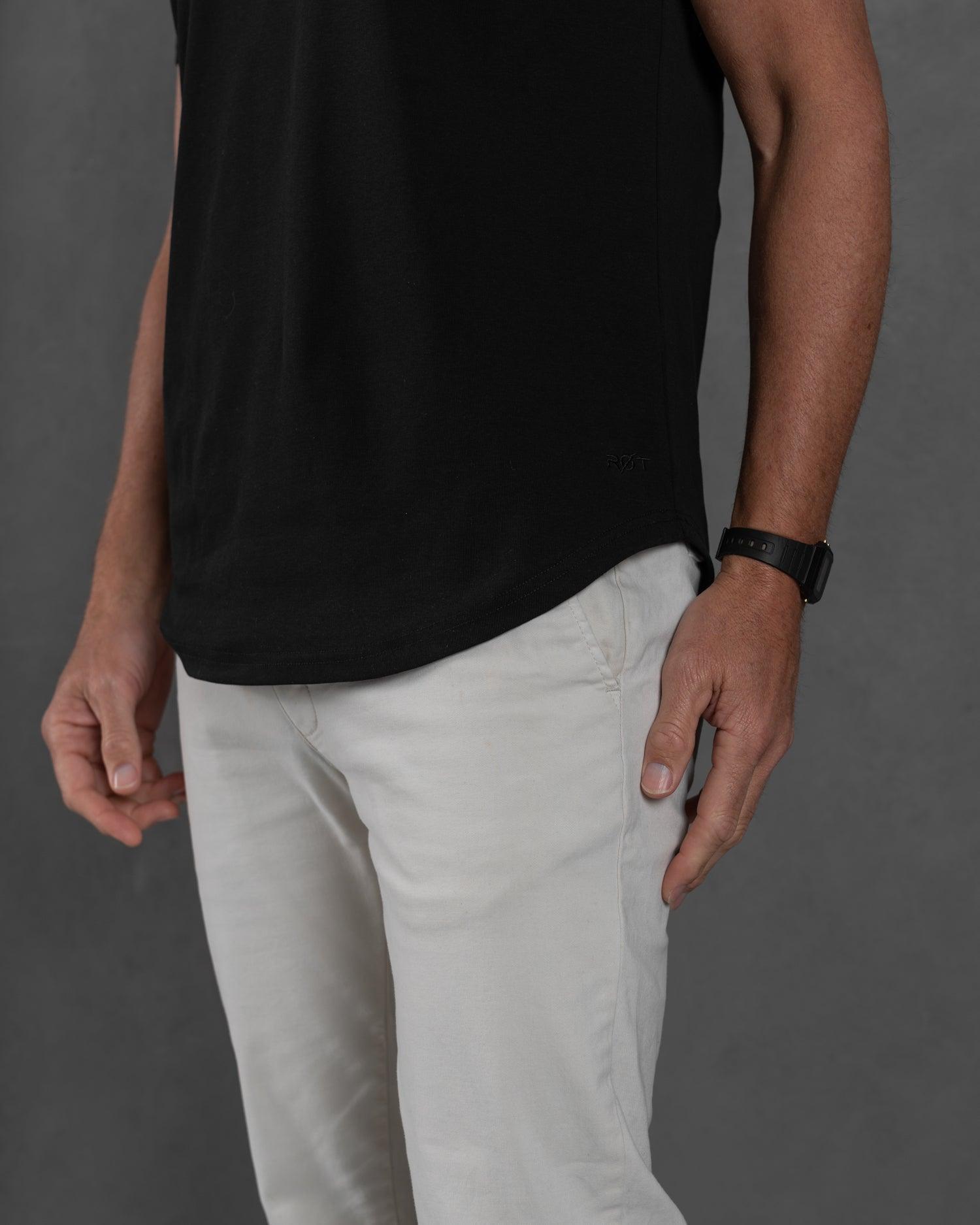 Origin Curved V-Neck T-Shirt: Black