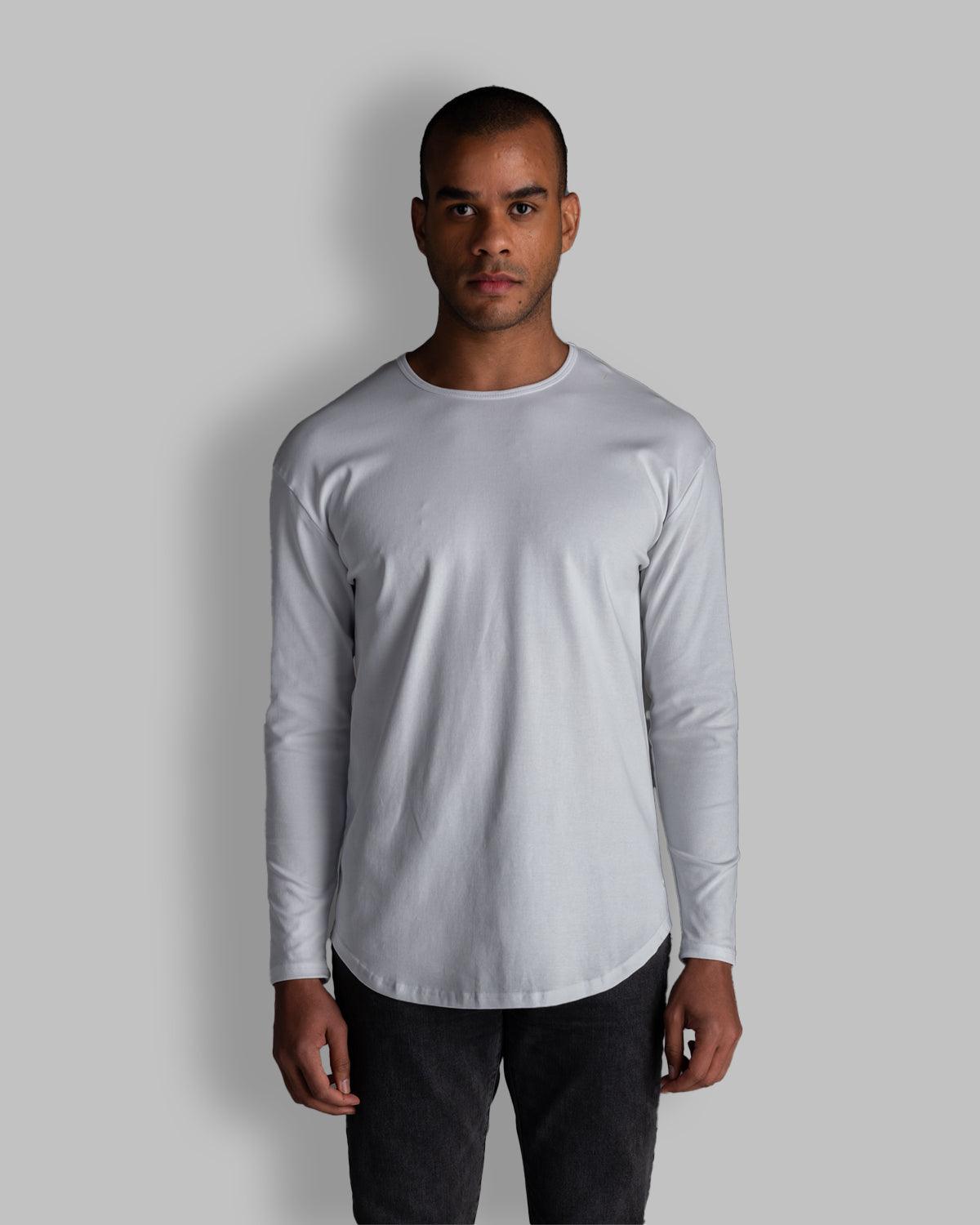 Long Sleeve Curved Crew T-Shirt: White