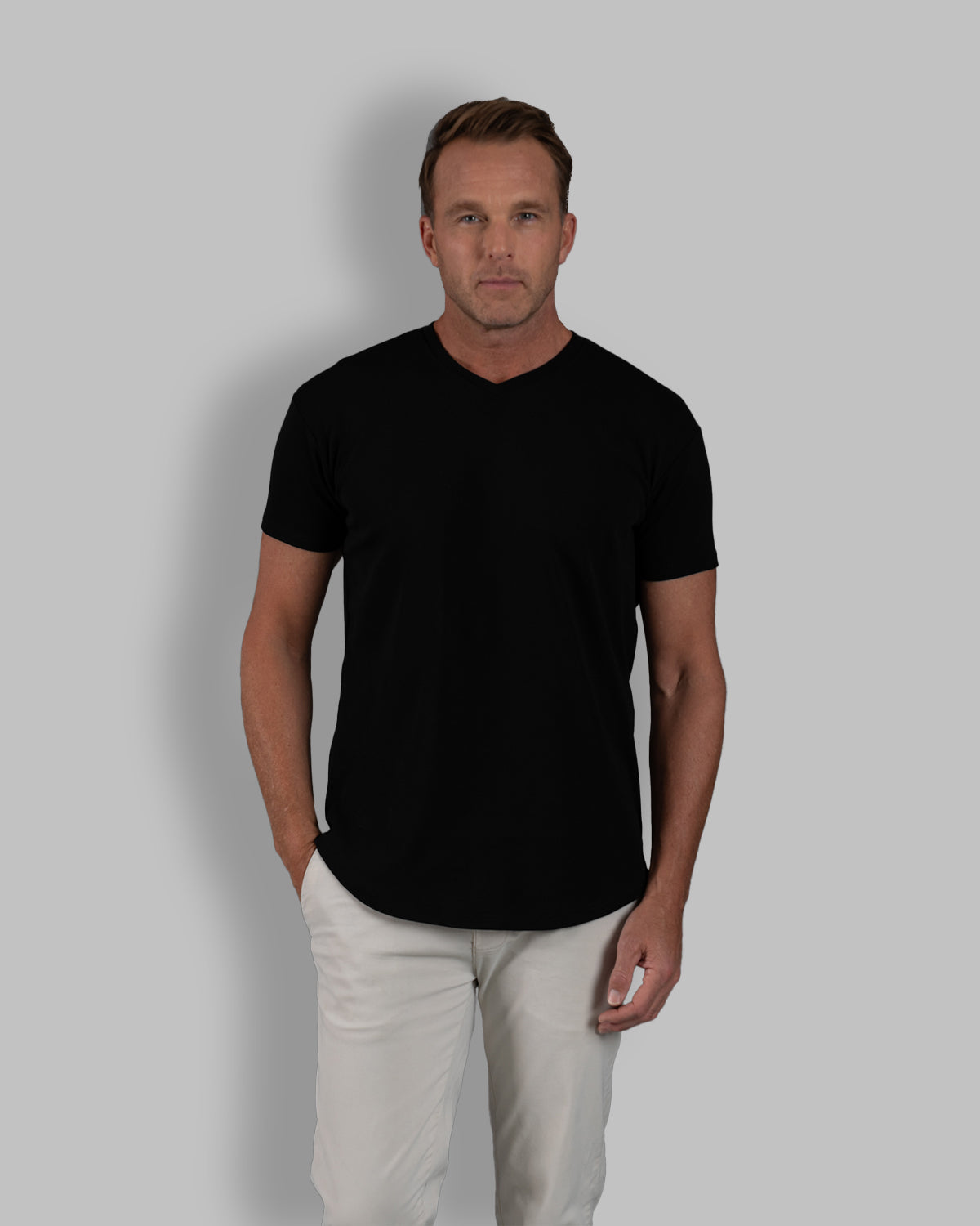 Origin Curved V-Neck T-Shirt: Black