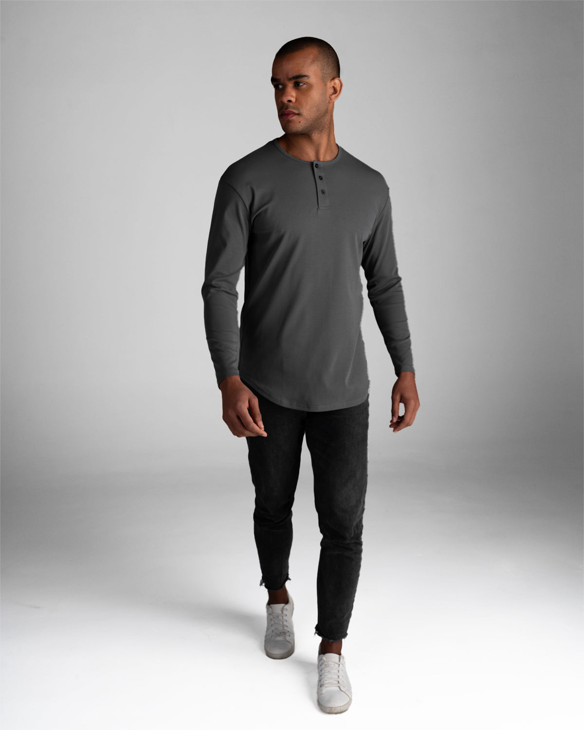 Long Sleeve Curved Henley T-Shirt: Asteroid