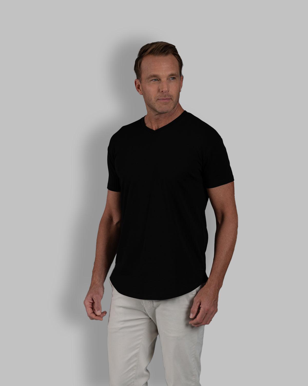 Origin Curved V-Neck T-Shirt: Black