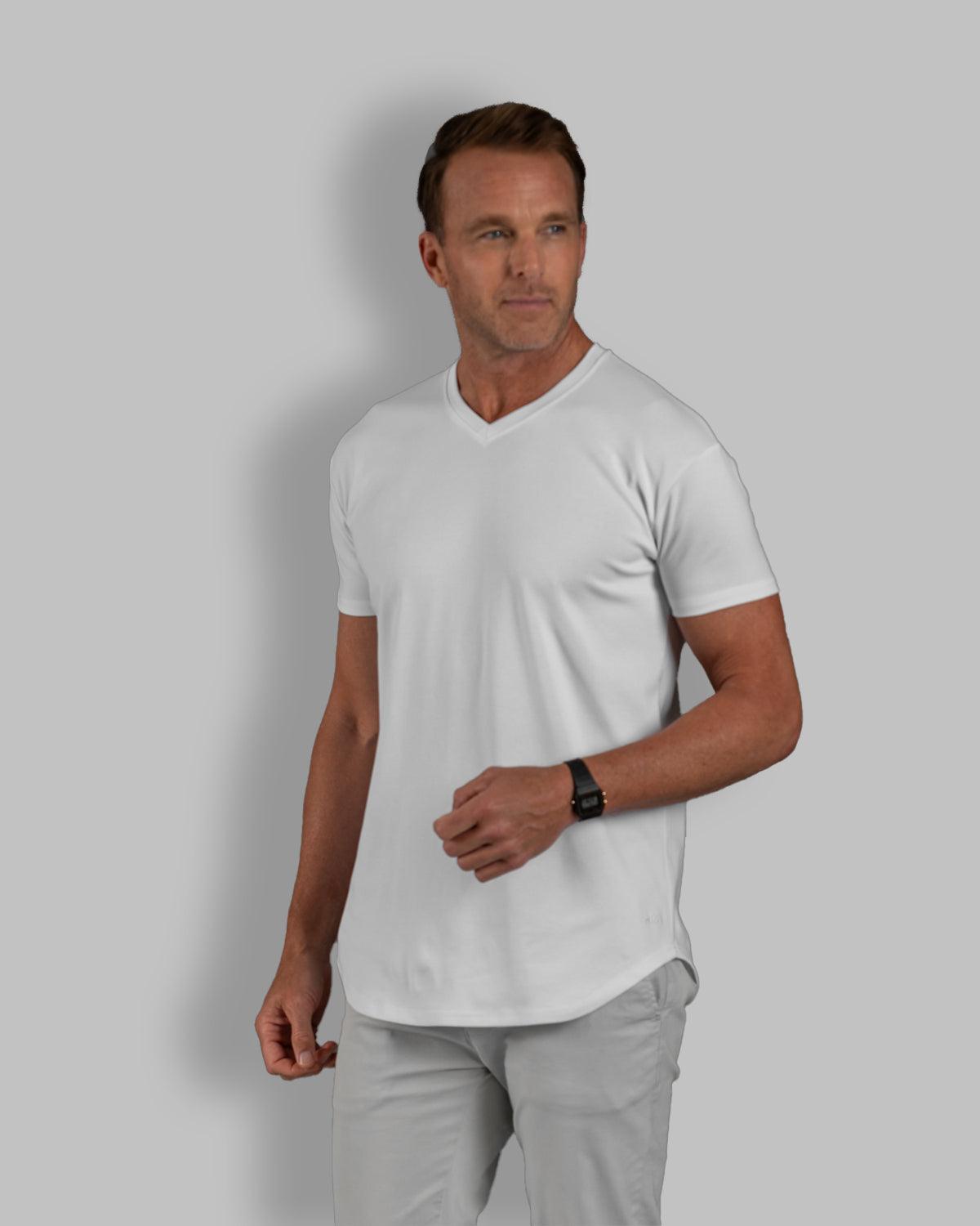 Origin Curved V-Neck T-Shirt: White