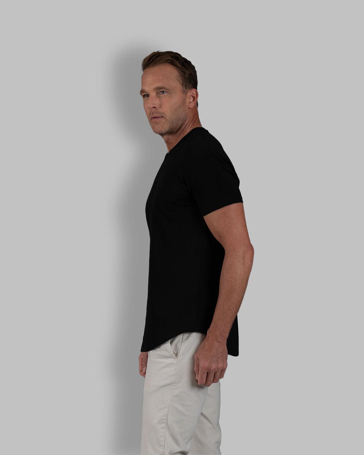 Origin Curved V-Neck T-Shirt: Black