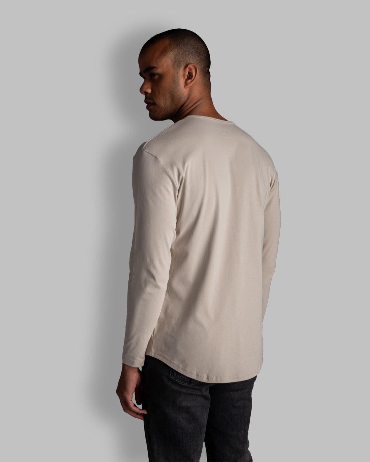 Long Sleeve Curved Henley T-Shirt: Stone