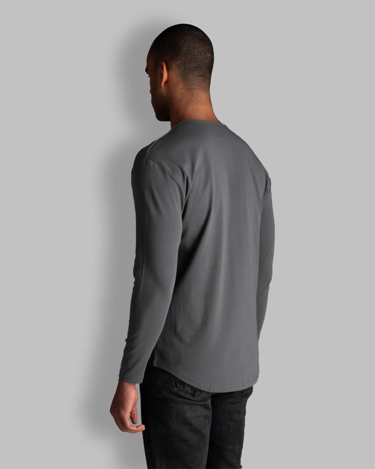 Long Sleeve Curved Henley T-Shirt: Asteroid