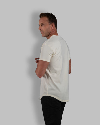 Origin Curved Henley T-Shirt: Off White
