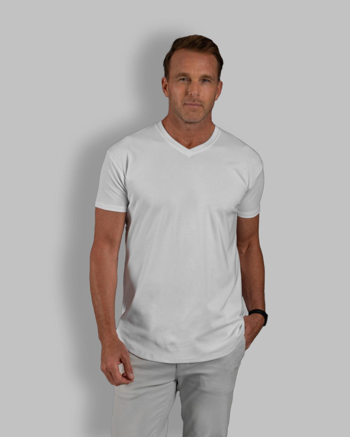Origin Curved V-Neck T-Shirt: White