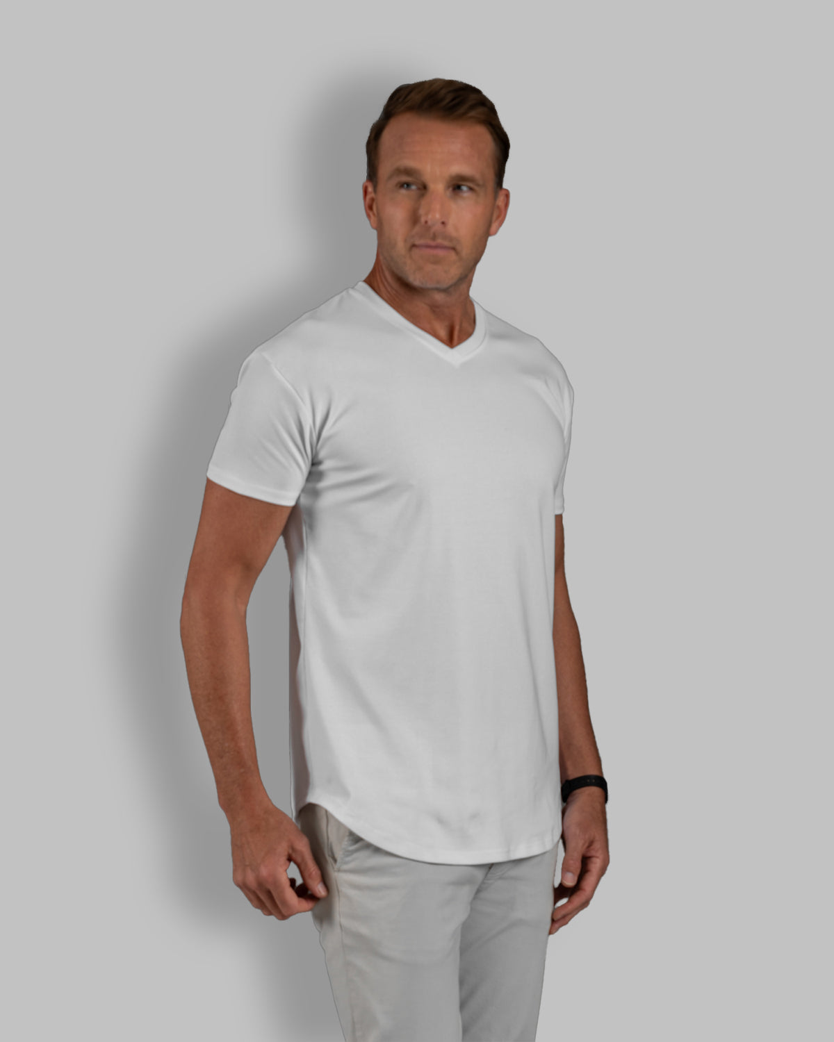 Origin Curved V-Neck T-Shirt: White