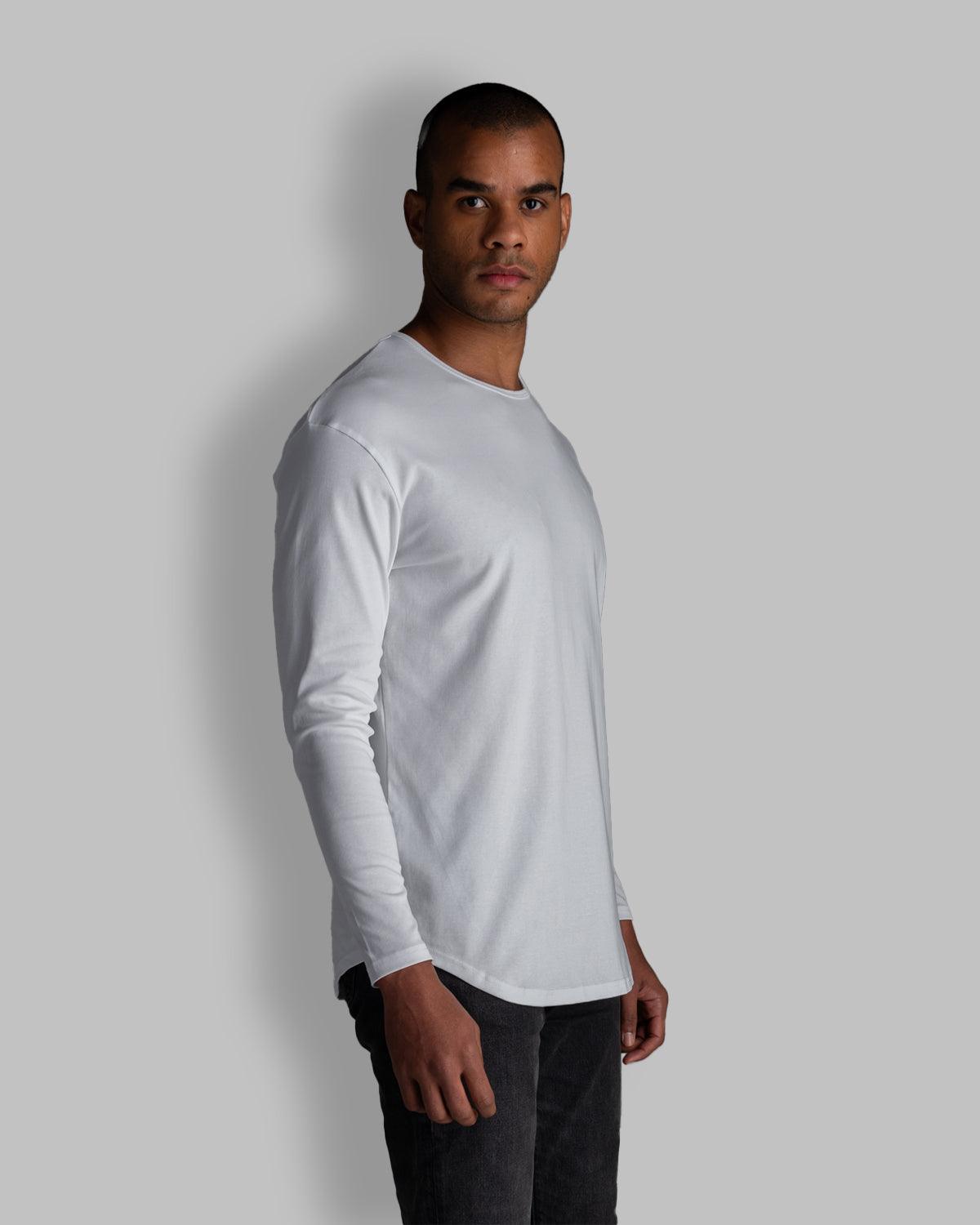 Long Sleeve Curved Crew T-Shirt: White