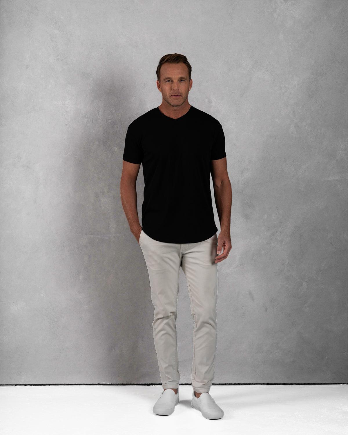 Origin Curved V-Neck T-Shirt: Black