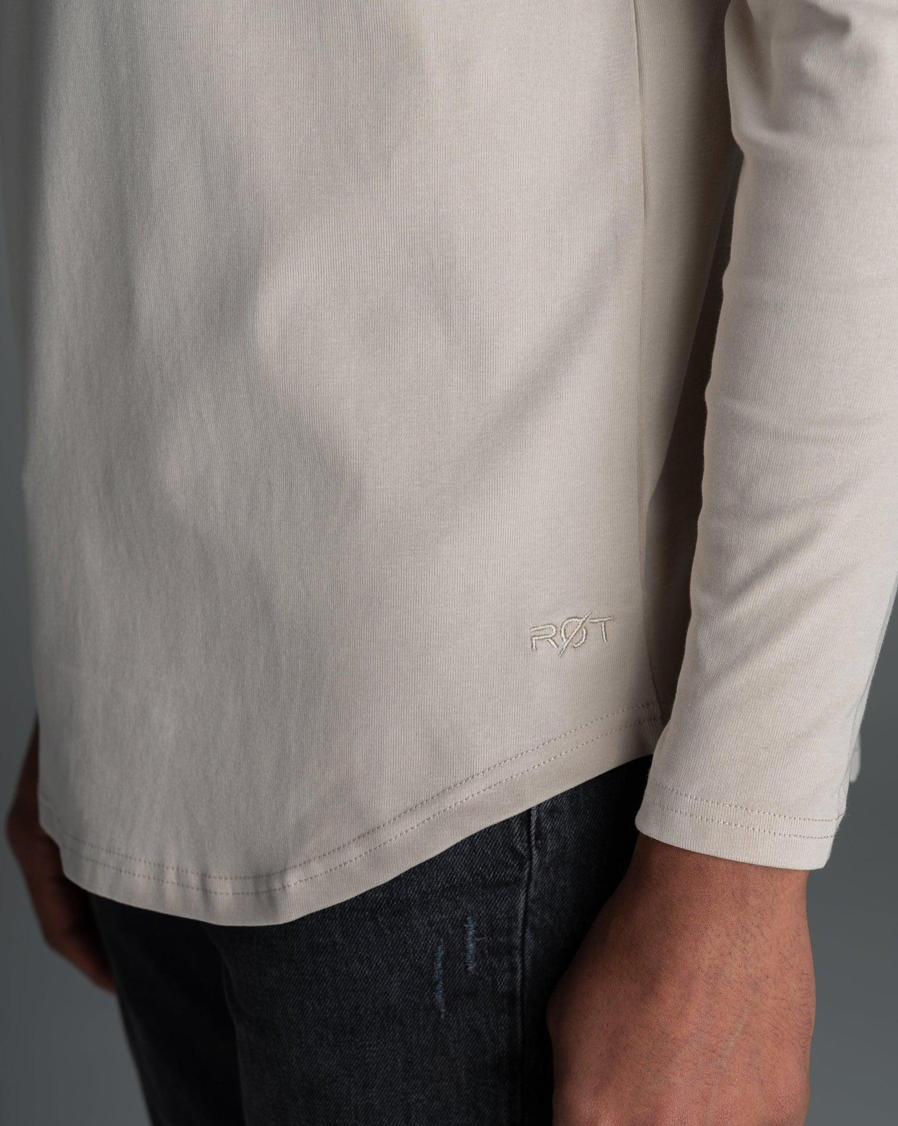 Long Sleeve Curved Henley T-Shirt: Stone - Rule Of Threads